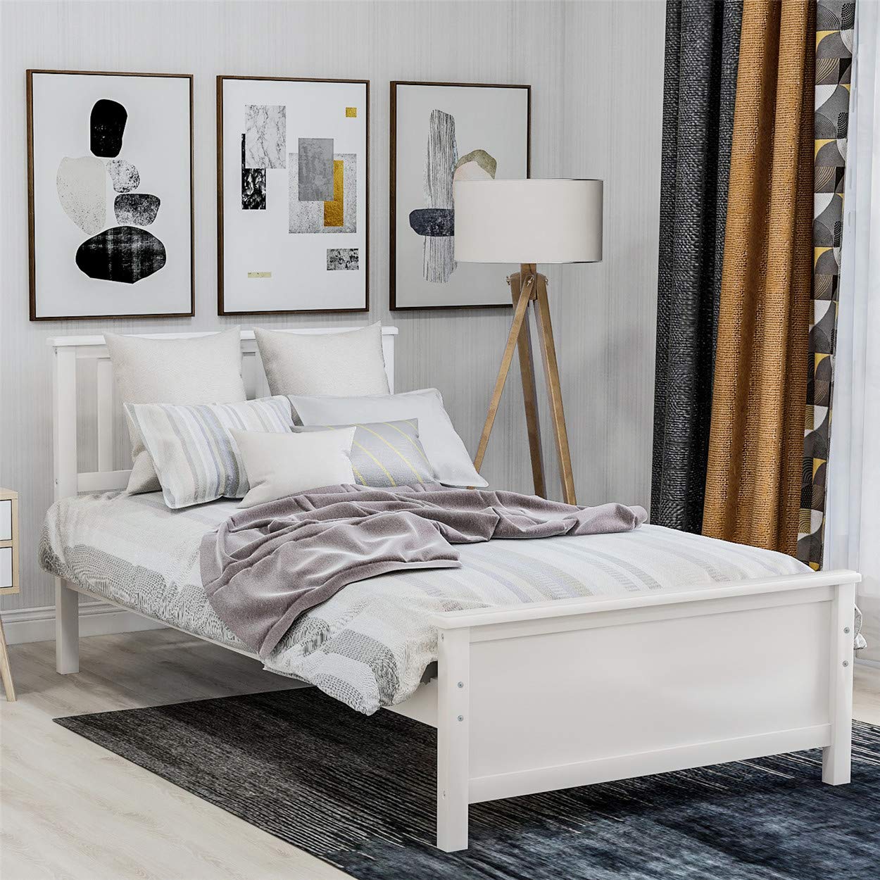 Twin Size Wood Platform Bed Frame with Headboard & Footboard - Sturdy Wood Slat Support, White - Perfect for Kids' Rooms, Guest Bedrooms & Small Spaces