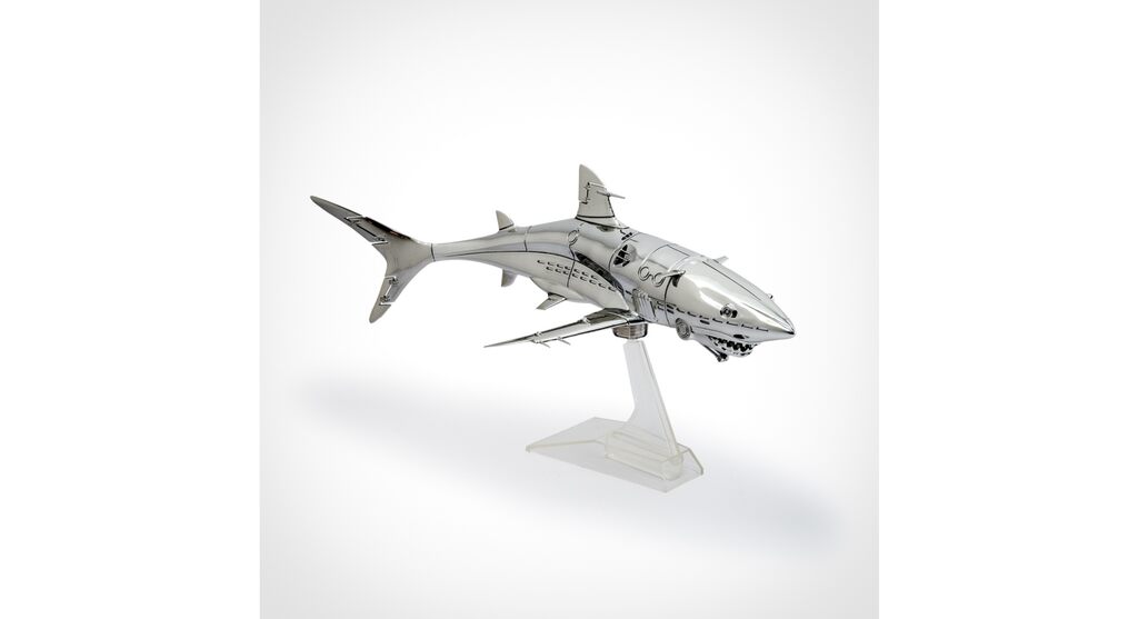HAJIME SORAYAMA SHARK 1/10 Scale Vinyl Figure - Silver Collectible Art Toy for Home Decor & Anime Fans Display