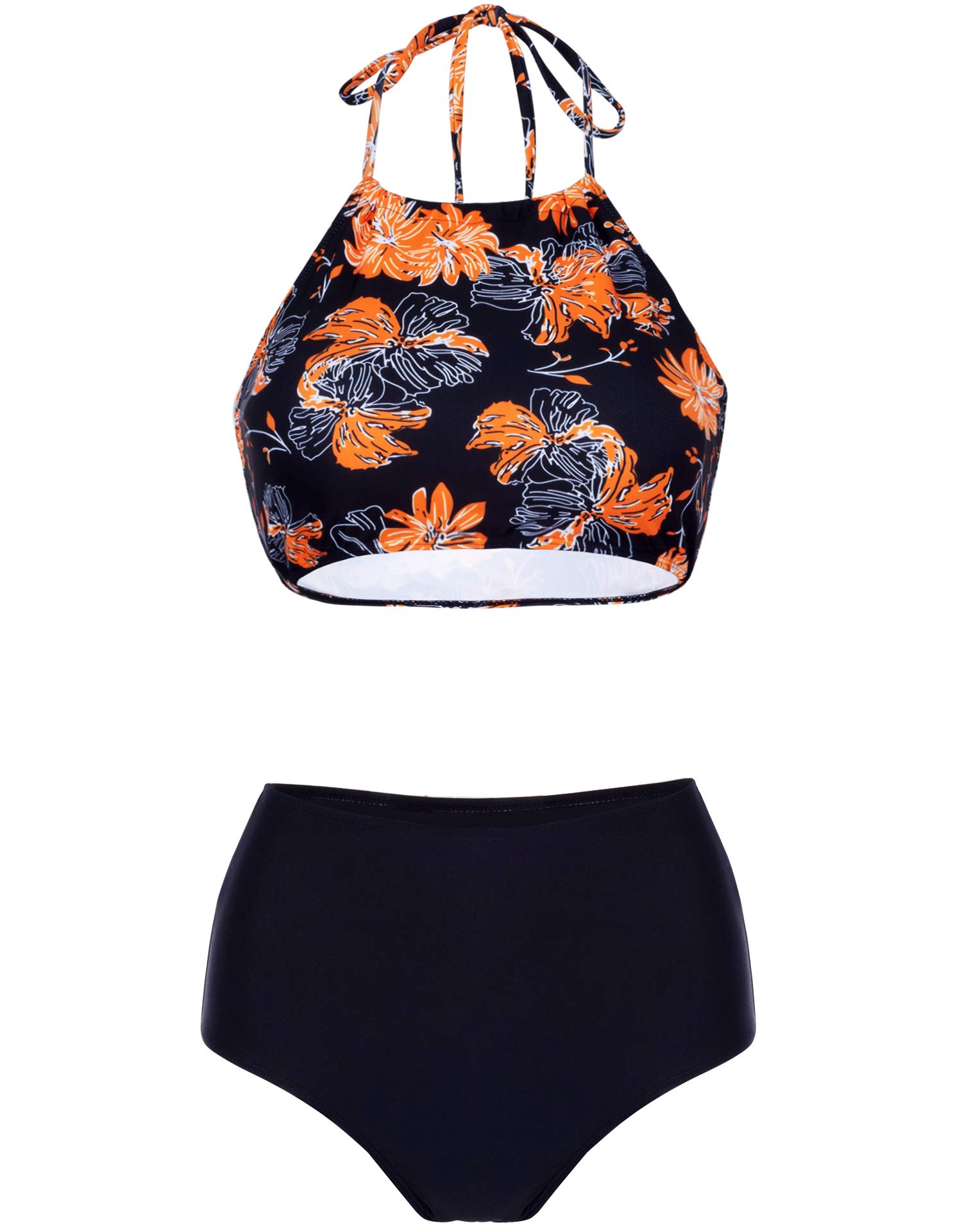 Verano Playa Women's Floral Print High Neck Bikini Set - Two Piece Halter Swimwear with Wave Edge Design | Perfect for Beach Vacations, Pool Parties & Summer Getaways