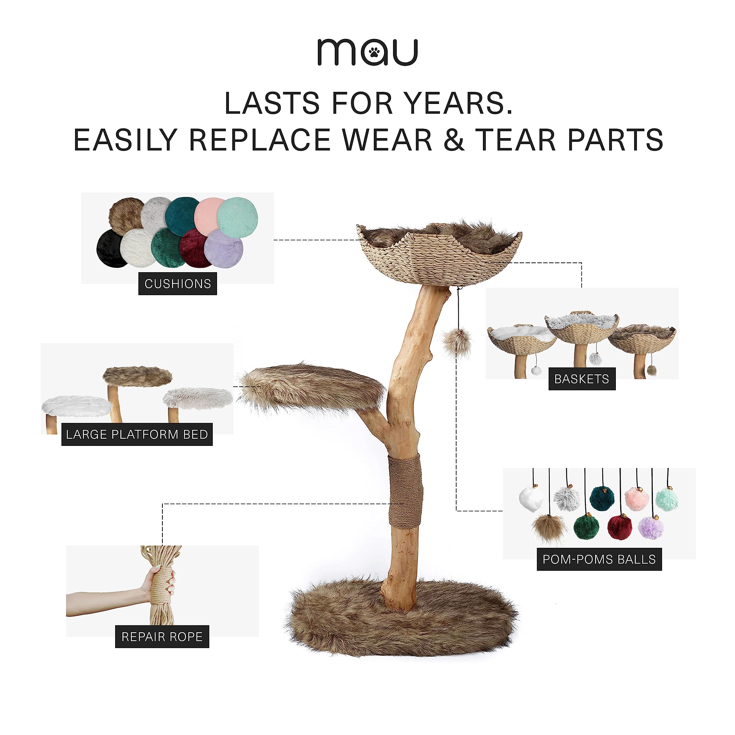 Modern Wooden Cat Tree Tower - Single Branch Cat Condo & Climbing Furniture for Indoor Cats - Perfect Cat Lover Gift by MAU LIFESTYLE (Brown) - Ideal for Small Spaces & Playful Kittens