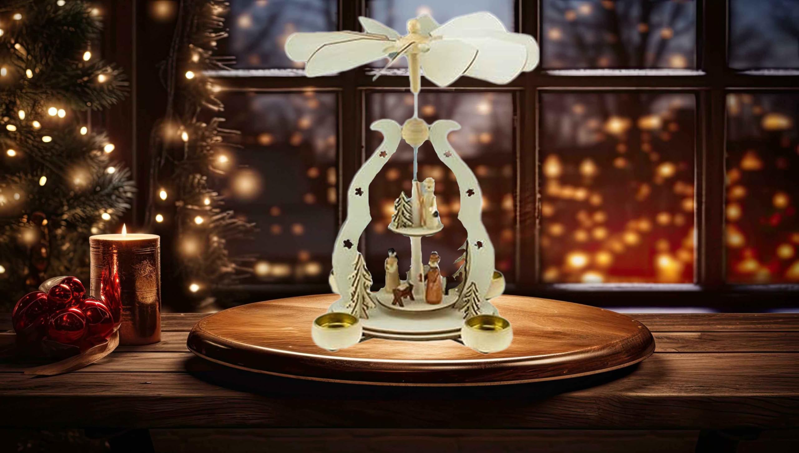Clever Creations 21-Inch Brown Two-Tier Wooden Nativity Christmas Pyramid - Traditional Holiday Decoration for Shelves, Tables & Mantels - Perfect for Home, Office & Church Christmas Decor