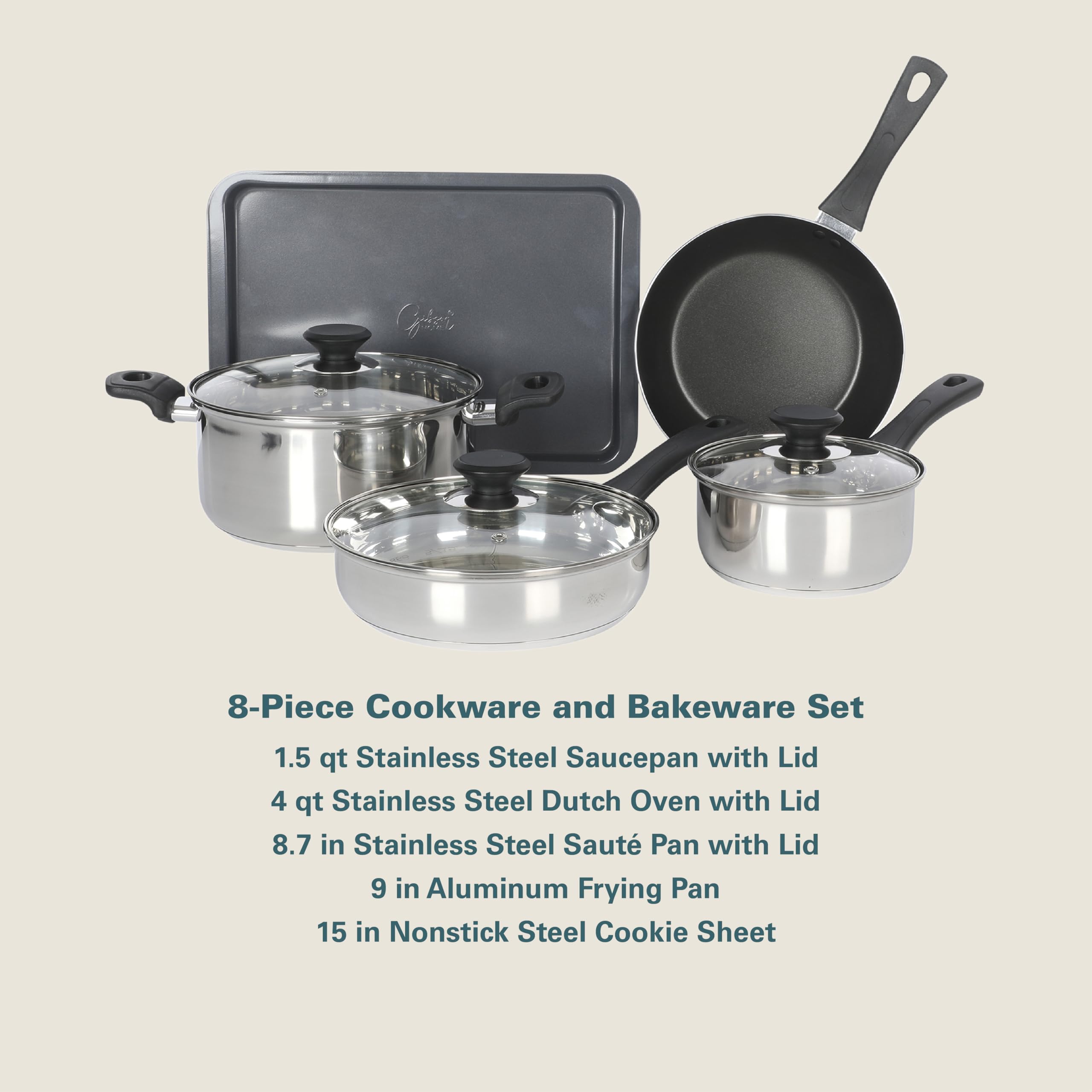 Gibson Home 74-Piece Complete Kitchen Set - Pots & Pans Cookware, Dinner Plates & Bowls, Knife Block with Cutlery, Flatware Utensils, Kitchen Tools & Gadgets, Storage Containers, Drinking Glasses - Perfect for Small Apartments, College Dorms & Starter Homes