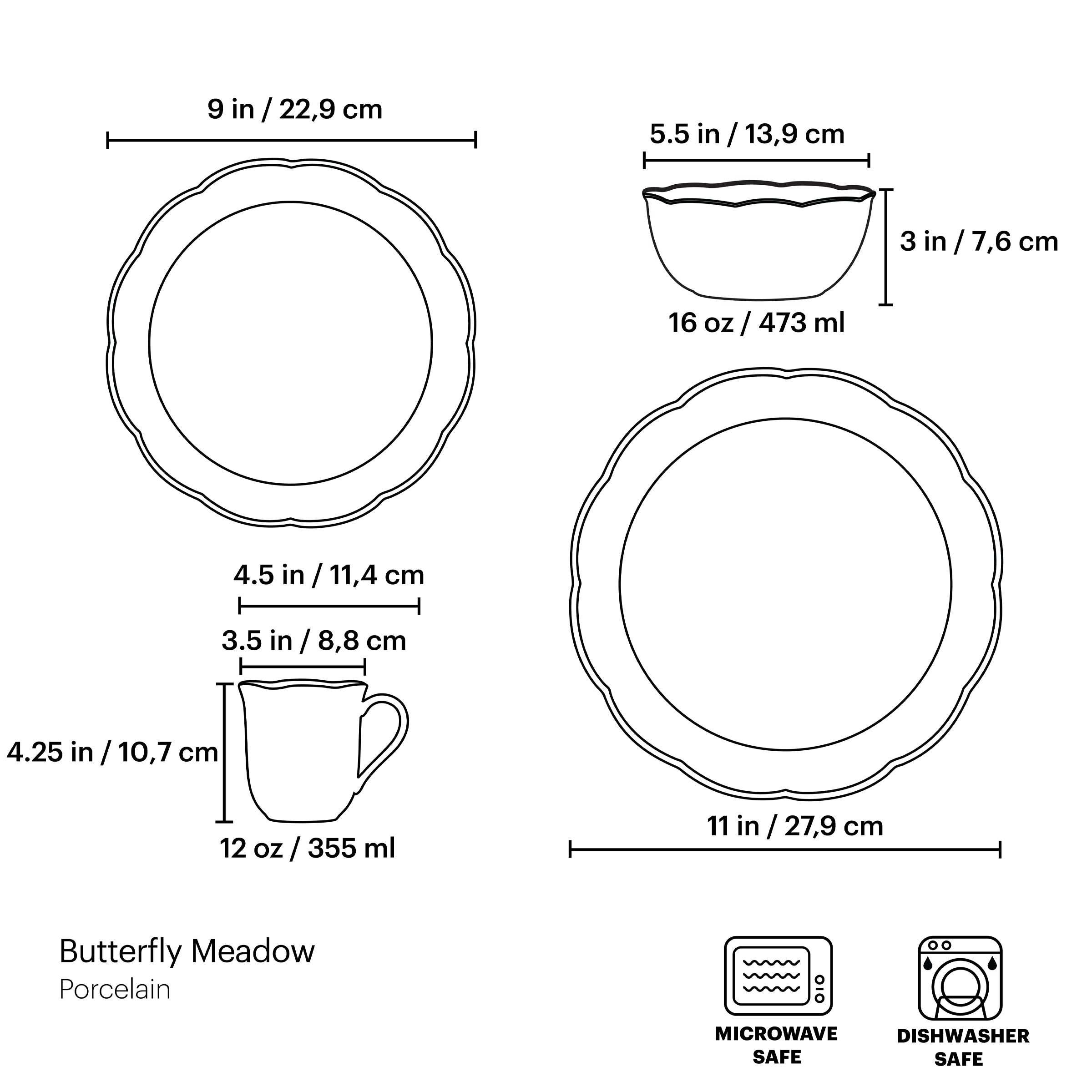 Butterfly Meadow 24-Piece Dinnerware Set - Porcelain Plates, Bowls & Mugs - Elegant Dinner Set for Family Gatherings, Parties & Everyday Use