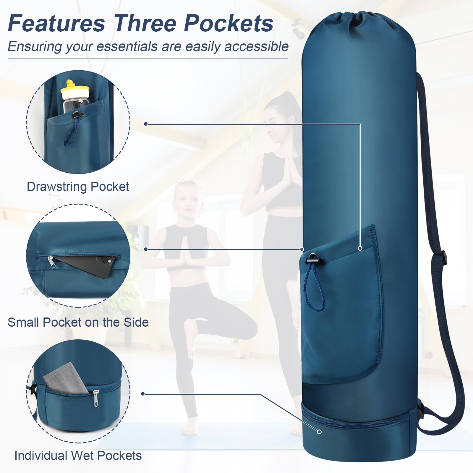 Yoga Mat Bag with Water Bottle & Pocket - Adjustable Strap Carrier for Women & Men - Perfect for Gym & Yoga Classes