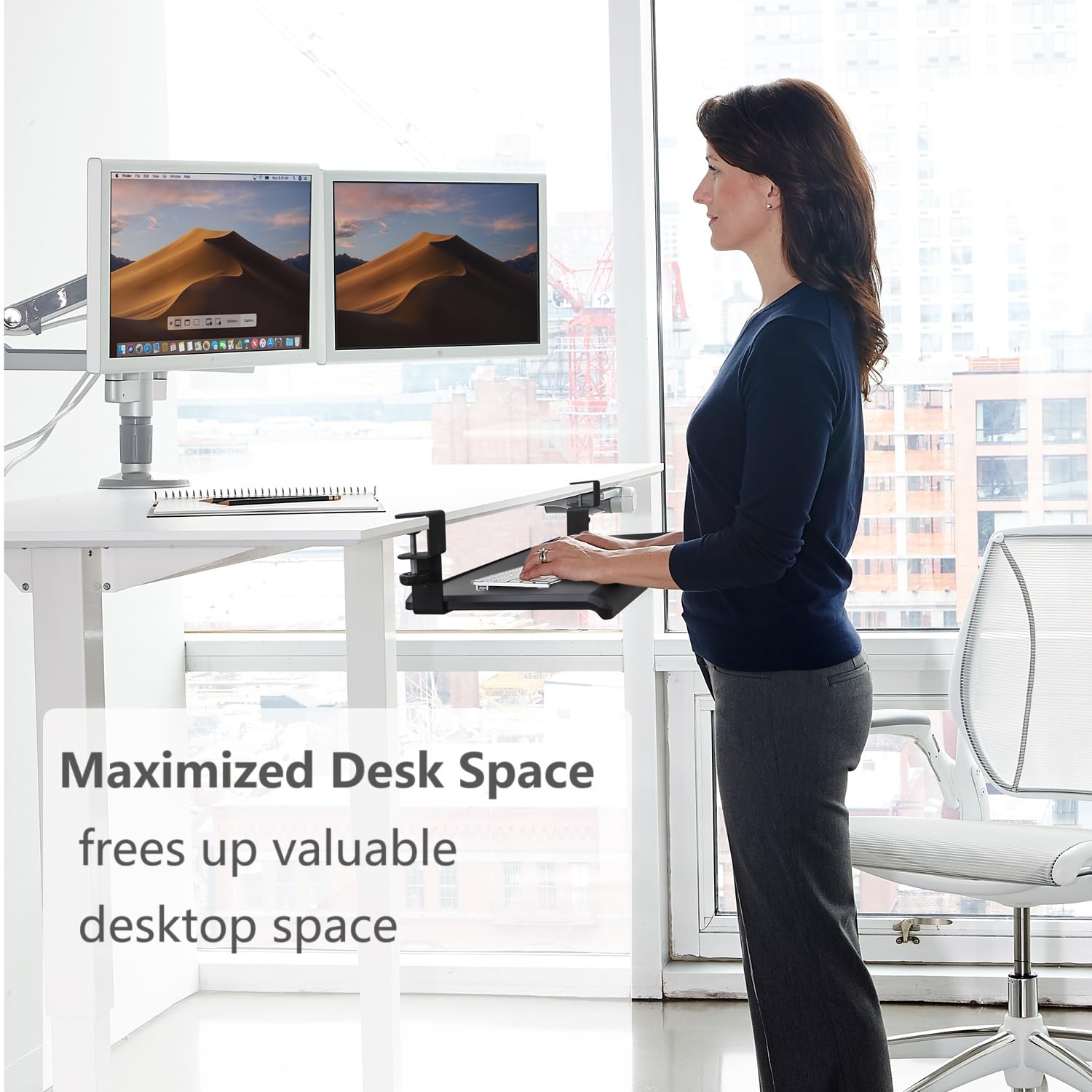 20 Inch Clamp On Keyboard Tray Under Desk - Adjustable Slide-Out Computer Keyboard Drawer for Ergonomic Typing | Easy Assembly Workspace Organizer for Home & Office Desks