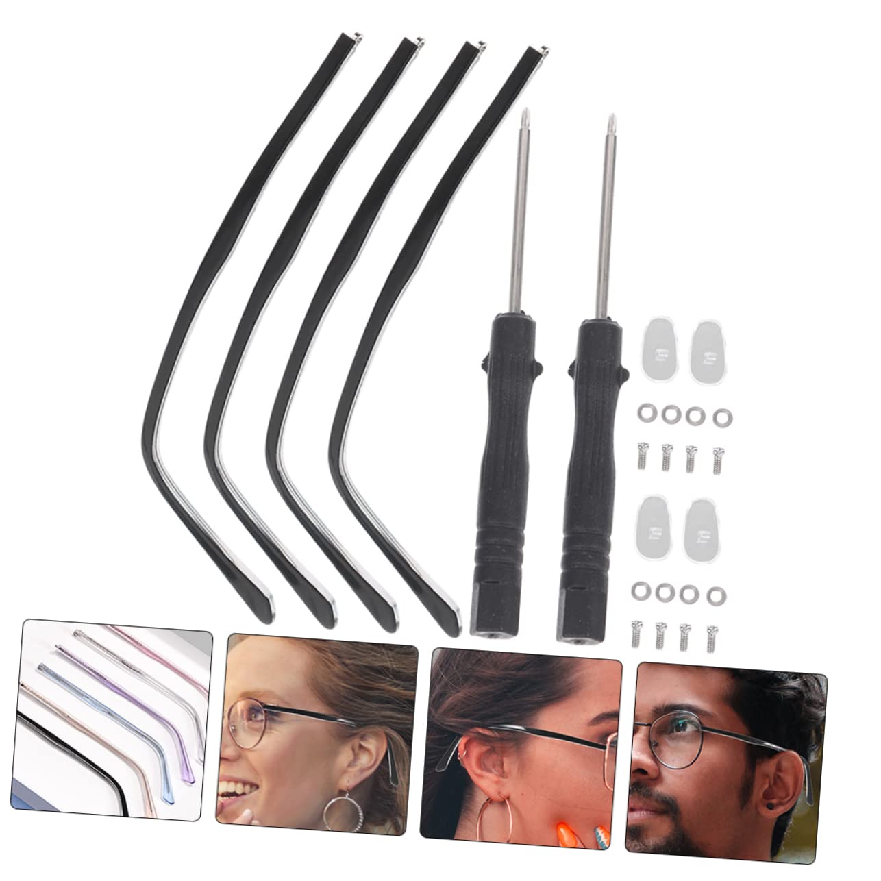 KOMBIUDA 2 Pairs of Replacement Glasses Arms - Metal Temple Legs for Eyeglass Repair & Frame Replacement - Perfect for Broken or Loose Glasses at Home, Office, or Travel