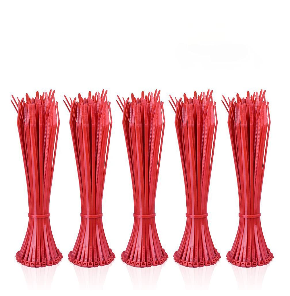 10Gtek 8-Inch Self-Locking Nylon Cable Ties (500pcs, Red) - Heavy Duty Wire Organizer for Home, Office & Industrial Use - Secure Wires, Cables & DIY Projects