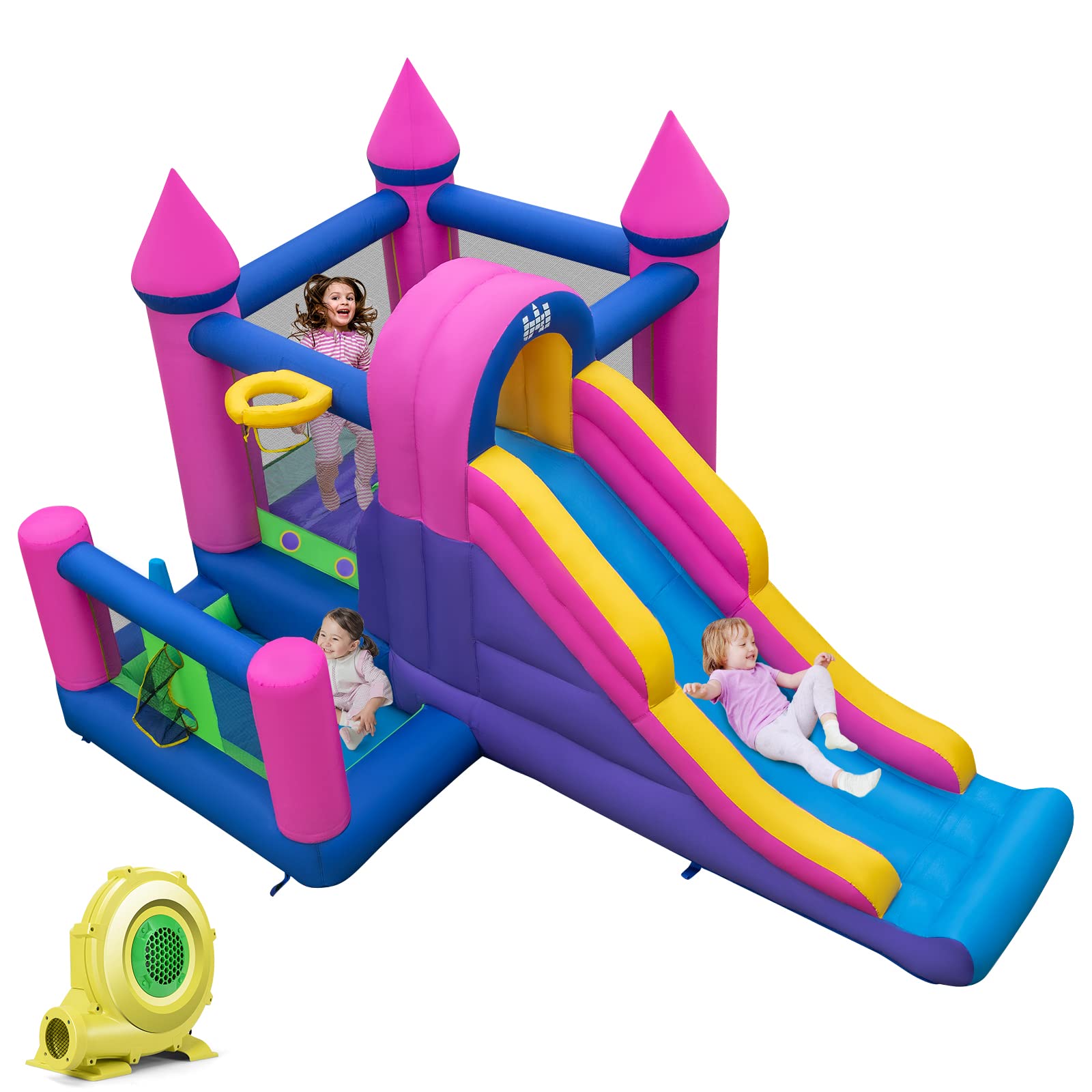 **GLACER Princess Inflatable Bounce House with Slide & Splash Pool – Kids Outdoor Jumping Castle for Backyard, Birthday Parties & Summer Fun – Includes Repair Kit, Ground Stakes & 735W Blower**