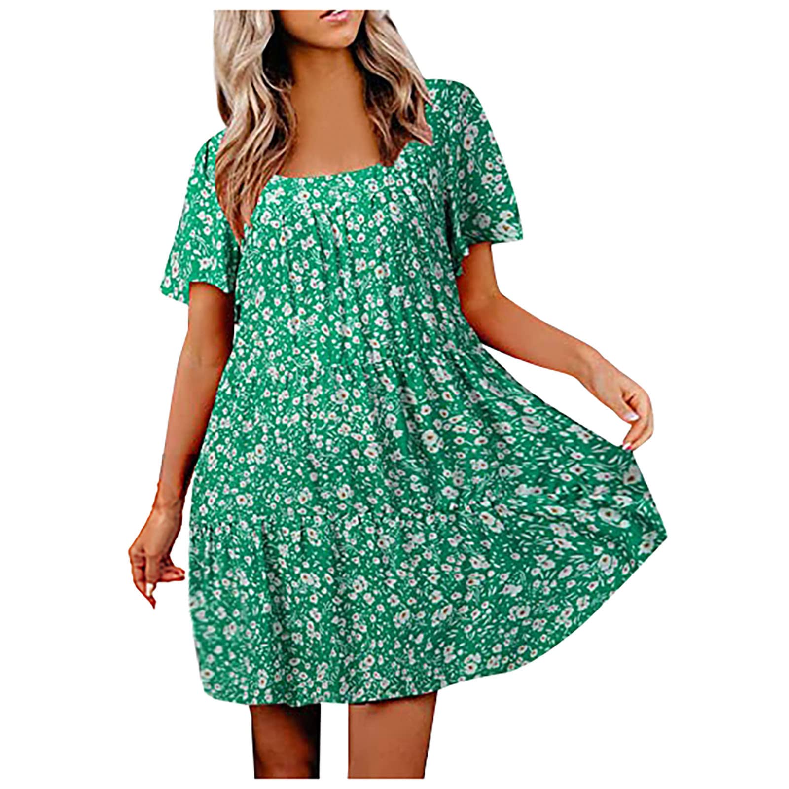 Women's Summer Casual Sexy Round Neck Short Sleeve Printed Dress - Perfect for Beach Vacation, Party & Date Night
