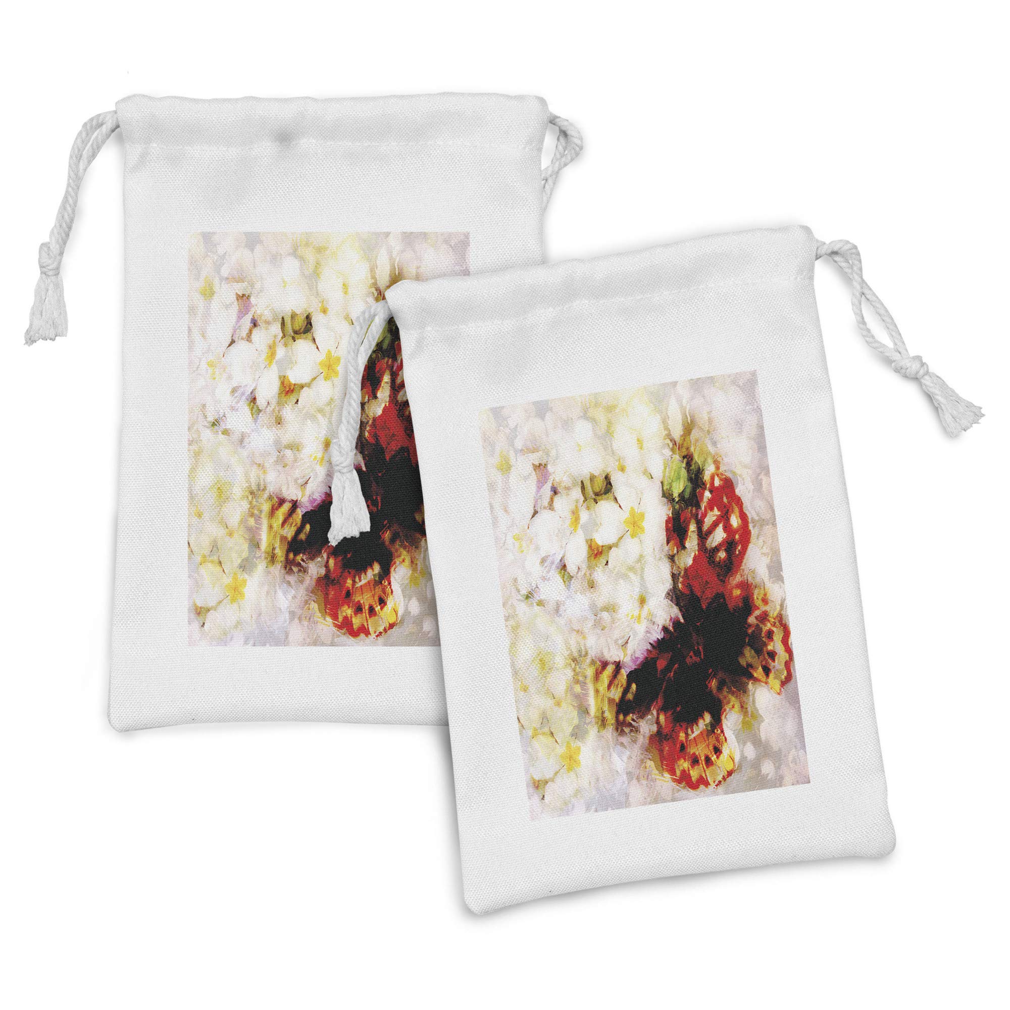 Ambesonne Paisley Fabric Pouch Set of 2 - Floral Abstract Design with Orchids, Roses, Jasmines & Butterflies - 9