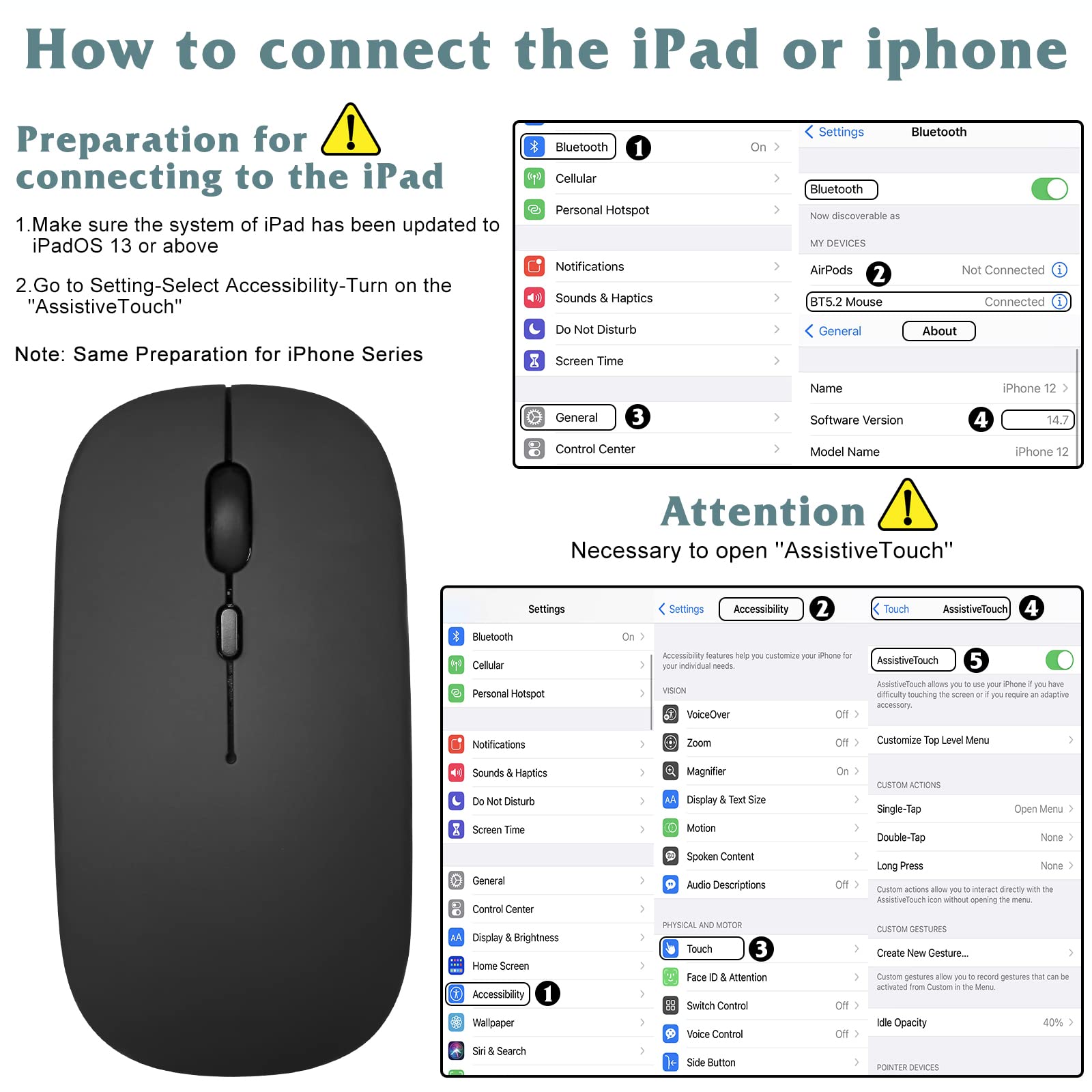 UrbanX Bluetooth Rechargeable Wireless Mouse for ASUS Vivobook 15 X512DA, Compatible with Laptop/PC/Mac/iPad Pro/Tablet/Android, Midnight Black - Perfect for Office, Home, and Travel Use