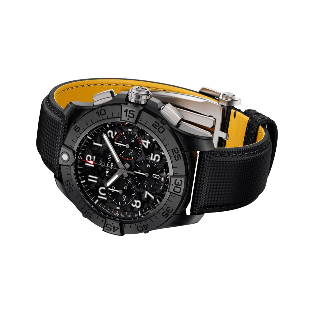 Avenger B01 Chronograph 44mm Men's Watch - Night Mission Black Leather Strap | Waterproof Pilot Watch for Aviation & Outdoor Adventures