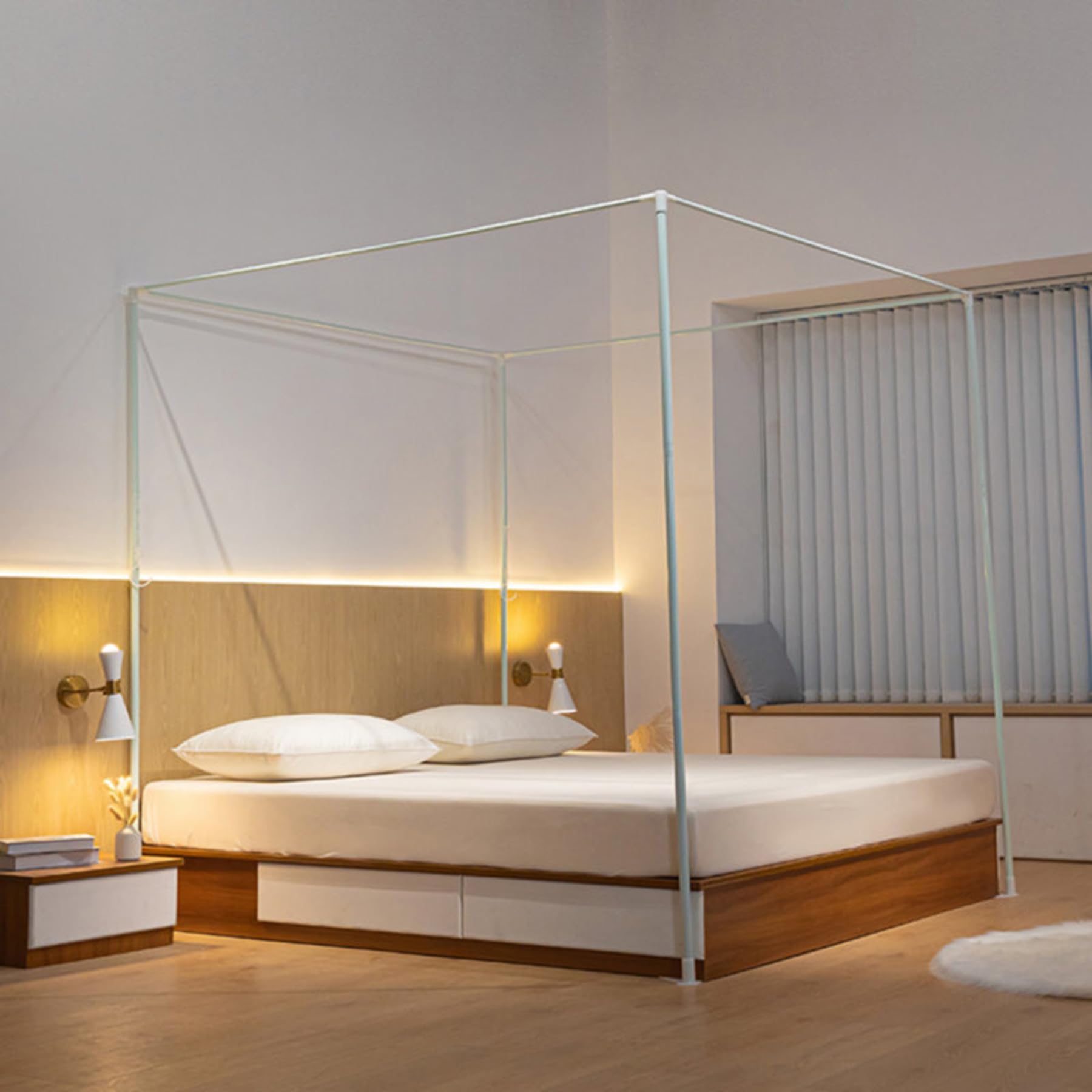 Green Metal Canopy Bed Frame Posts - 4 Corner Queen Size Bed Poles for Four-Poster Beds & Curtains | Perfect for Bedroom Decor, Romantic Setting, and DIY Canopy Projects