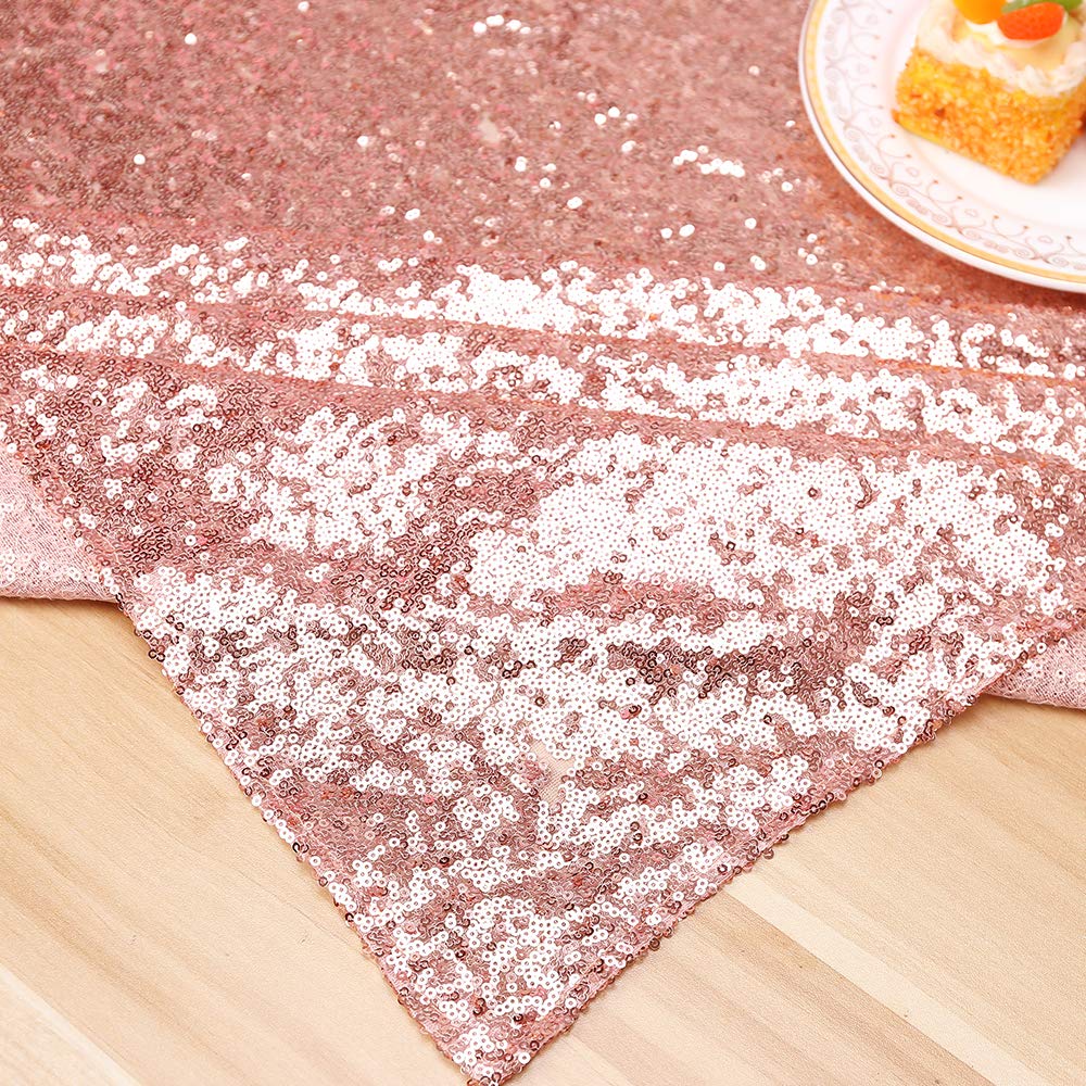Glitter Rose Gold Sequin Tablecloth 60x102 Inches - Shimmering Rectangle Table Cover for Wedding, Birthday, Christmas Party Decor - Sparkly Linen Tablecloth for Banquet, Reception, Holiday Dinner Decoration