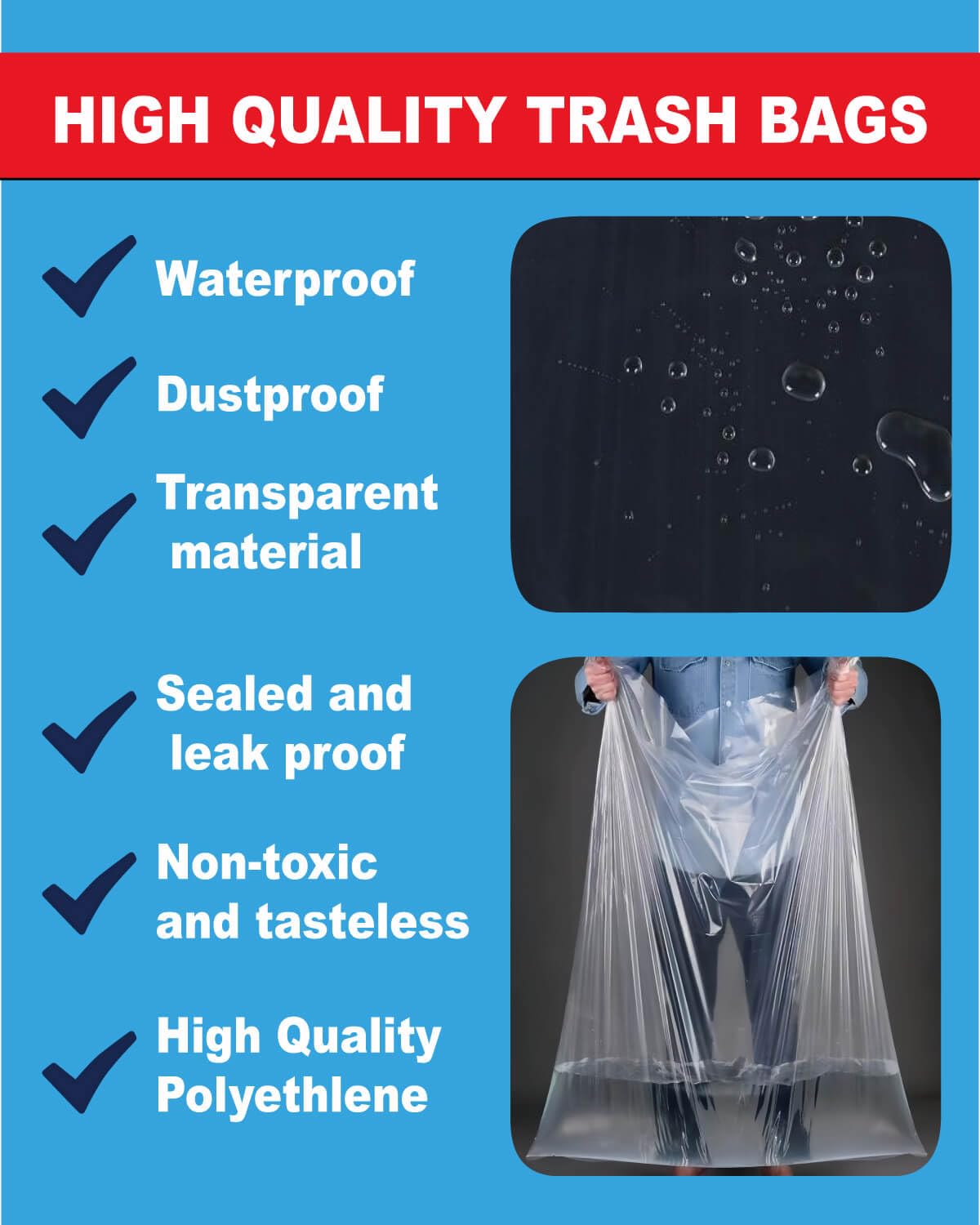 Heavy Duty 55 Gallon Contractor Trash Bags - 6.0 Mil Thick Black Garbage Bags (32