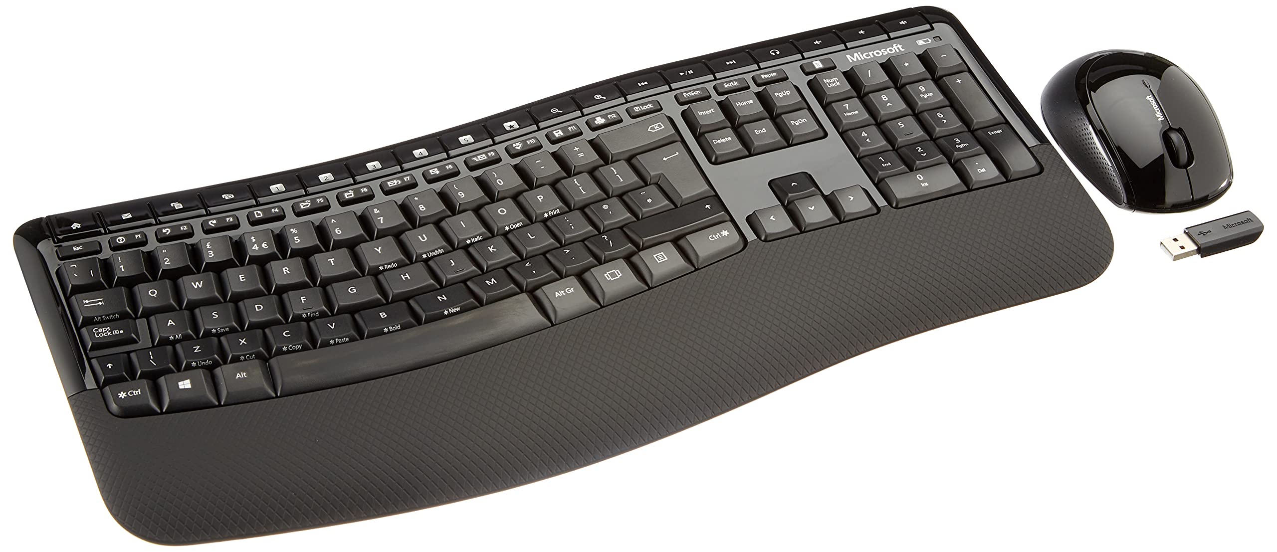 Microsoft Wireless Comfort Desktop 5050 - Ergonomic Keyboard & Mouse Combo (Black, UK QWERTY Layout) for Home Office & Gaming | Comfort Typing All Day
