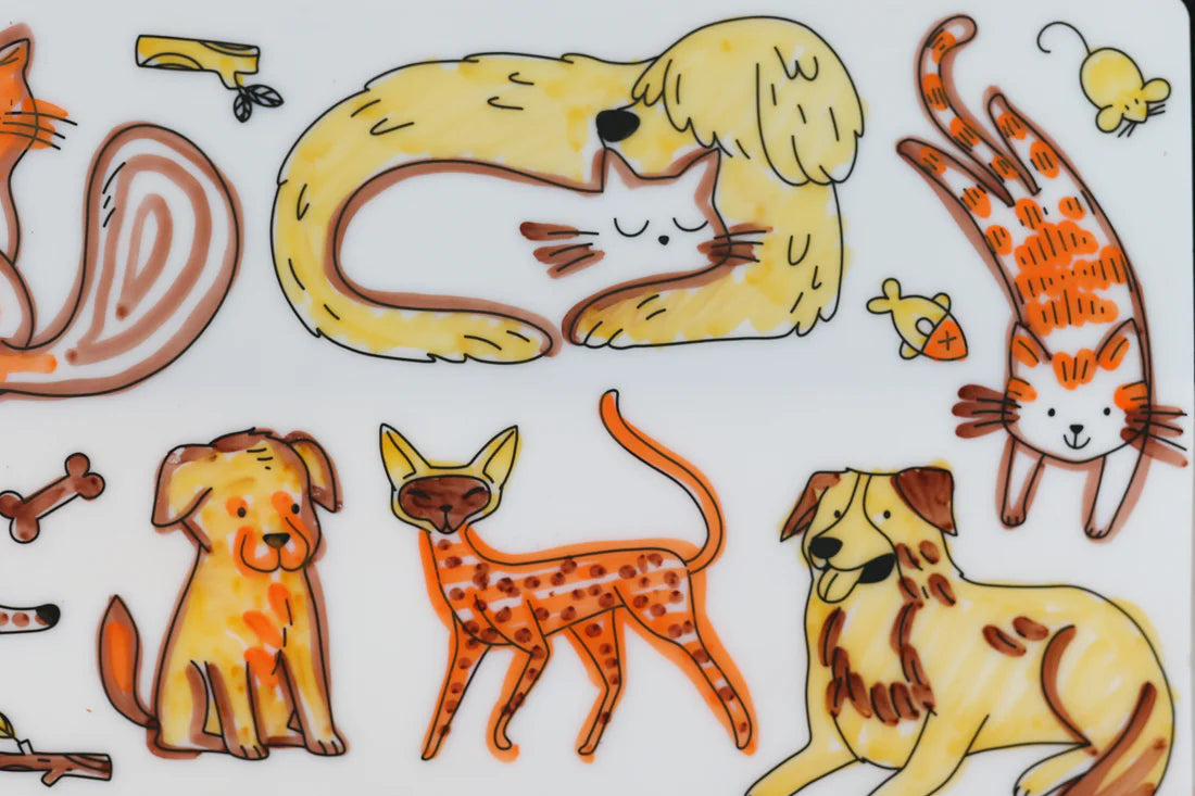 Reusable Mini Scribble Mat Set for Kids - Cats & Dogs Design | Doodle Drawing Board for Toddlers | Perfect for Travel, Restaurants & Home Playtime