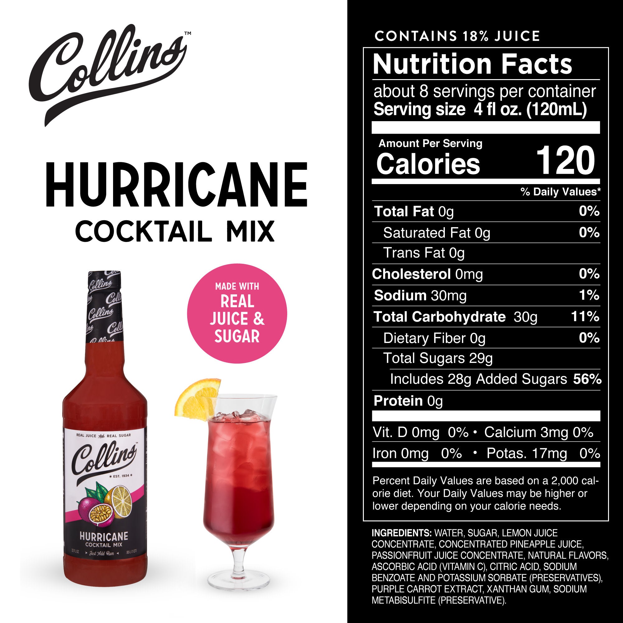 Hurricane Cocktail Mix 32 oz - Premium Tropical Drink Mix for Parties, Bars & Home Entertaining - Perfect for Mardi Gras, Summer BBQs & Beach Themed Events