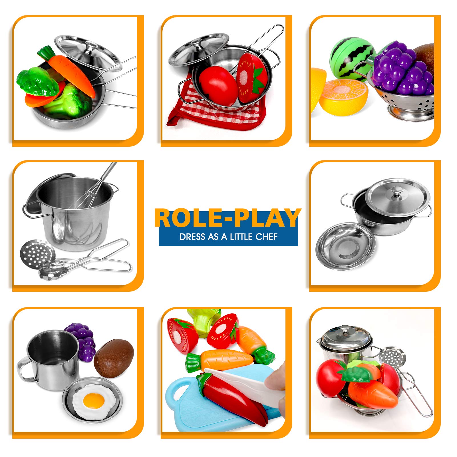 28Pcs Pretend Play Kitchen Toys Set - Stainless Steel Cookware & Accessories for Kids, Toddlers, Boys & Girls - Perfect for Role Play, Birthday Gifts & Early Learning Development