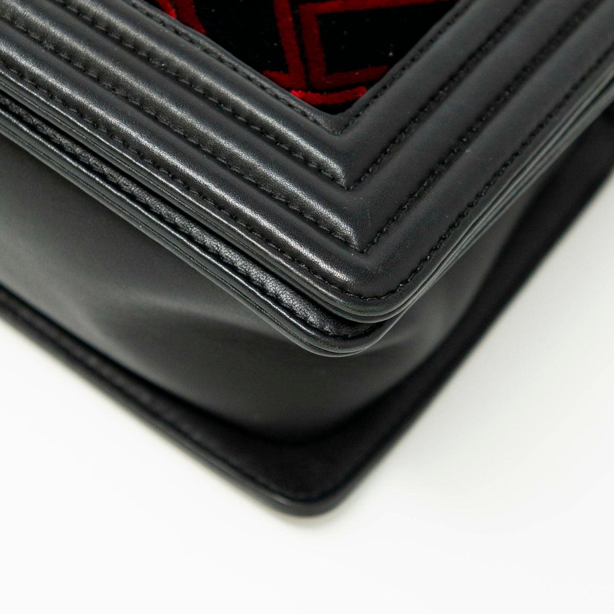 Chanel Medium Boy Bag in Red & Black Velvet - Luxury Designer Handbag for Women, Perfect for Parties, Dates & Special Occasions