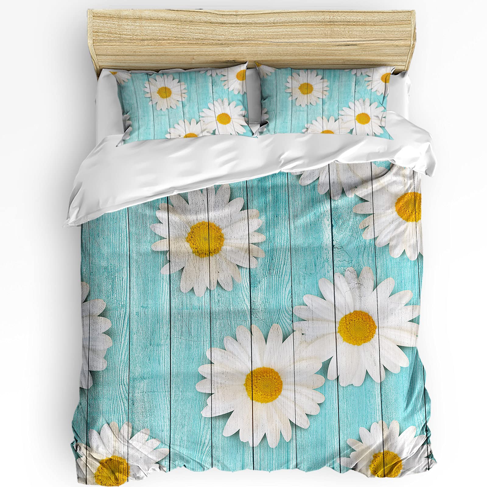 3PC Comforter Sets White Daisy Super Soft Wrinkle Free Bedding Set California King with Comforter & Pillow Shams - All Season Luxury Bedding for Adults & Kids - Perfect for Master Bedroom, Guest Room & Dorm Decor