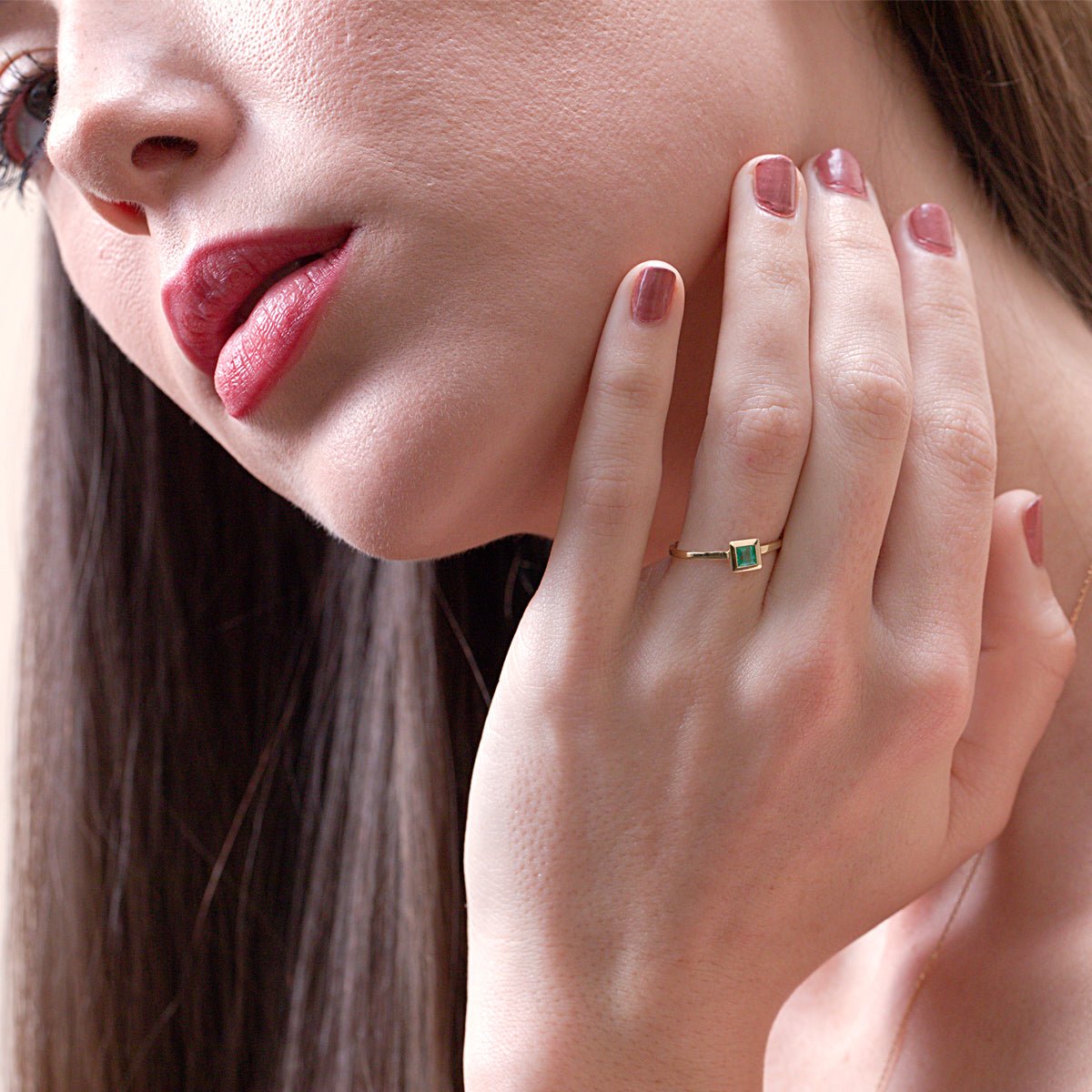 Princess Cut Emerald Cocktail Ring in 14k Solid Yellow Gold Bezel Setting - Perfect for Evening Parties, Weddings & Special Occasions