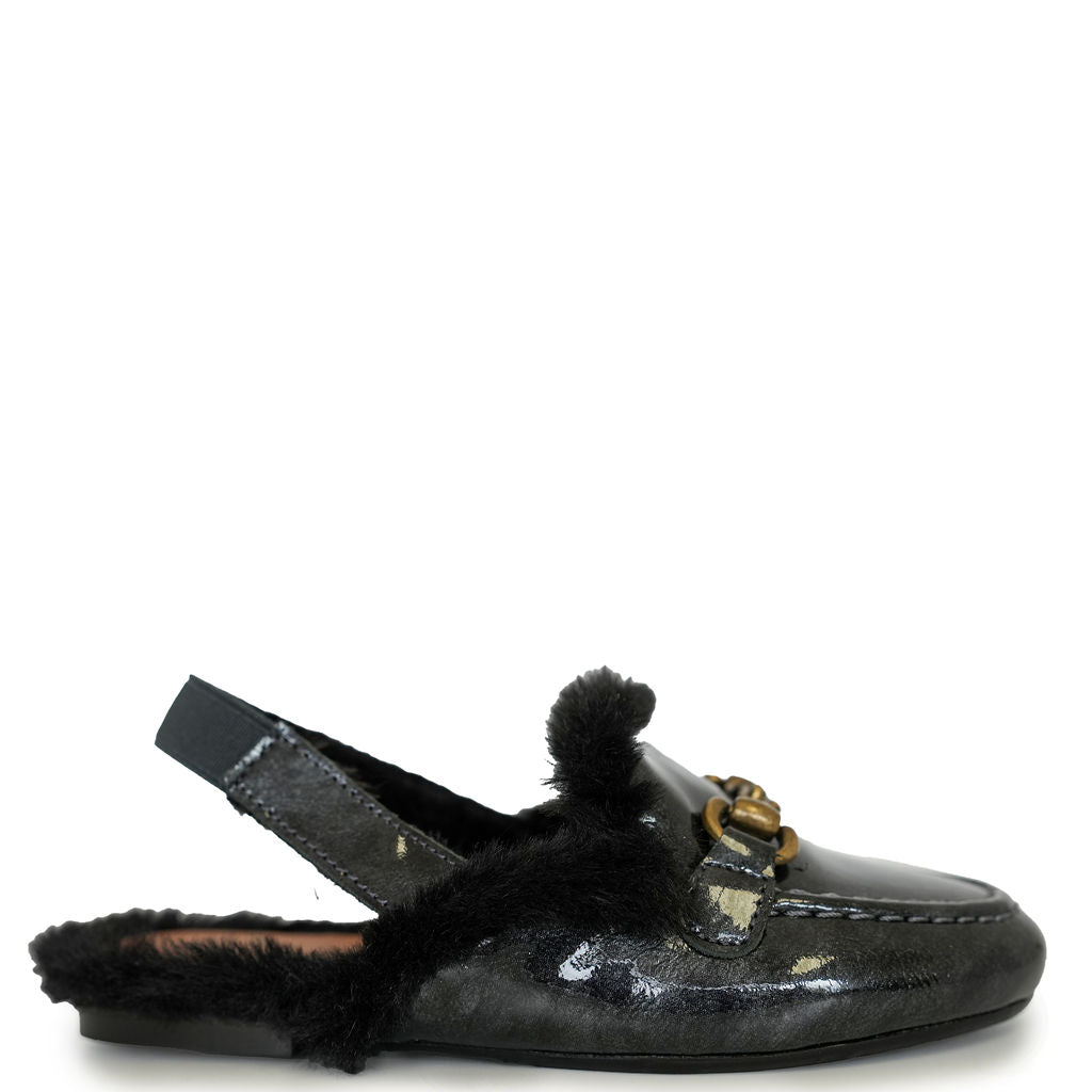 Stylish Gray Patent Leather Buckle Mule Slides - Comfortable Women's Casual Shoes for Home, Office & Daily Wear