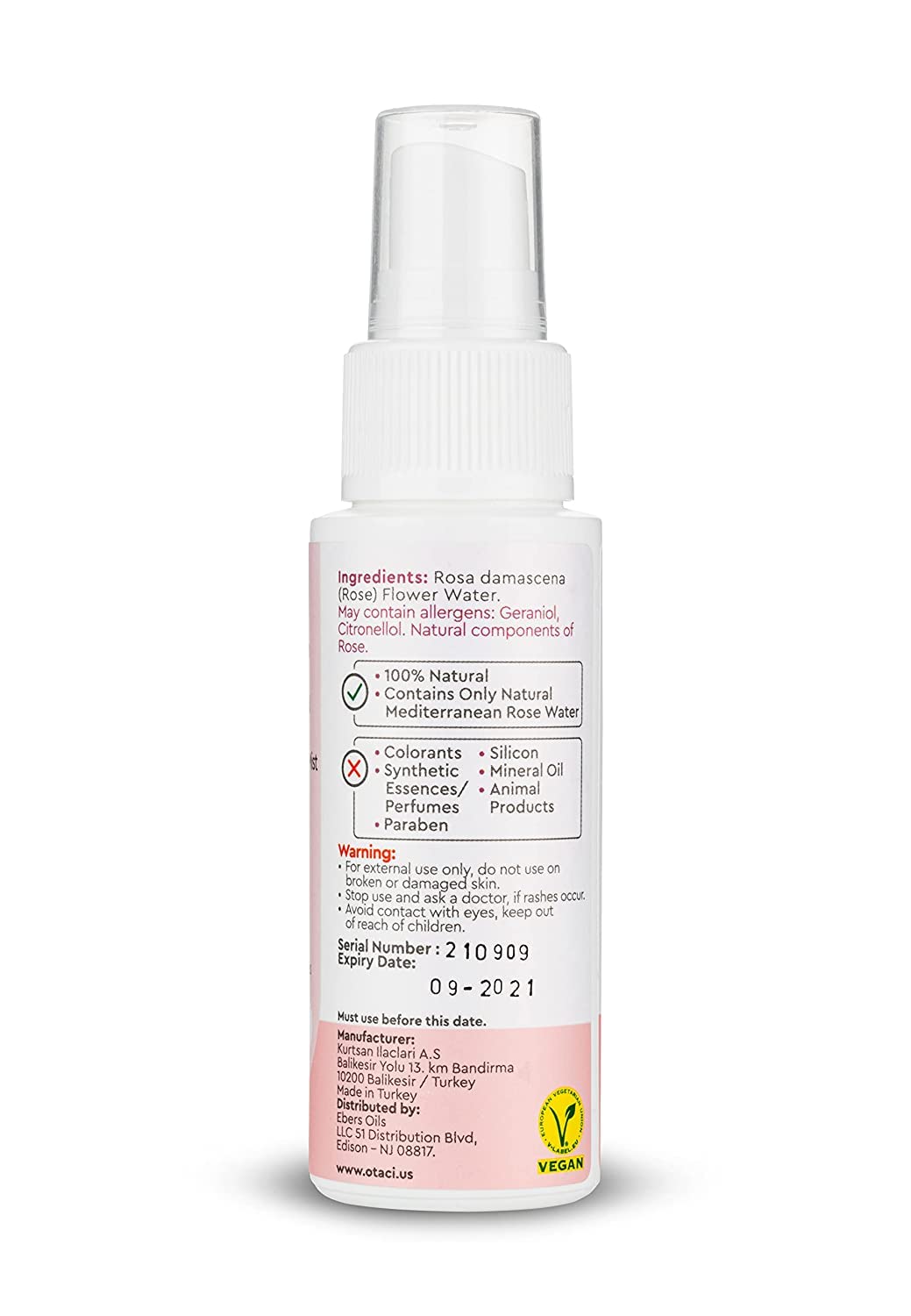 OTACI 100% Natural Rose Water Face Spray - Pure Damask Rose Hydrating Facial Toner, Refreshing & Firming Vegan Skin Care for Daily Cleansing & Makeup Setting