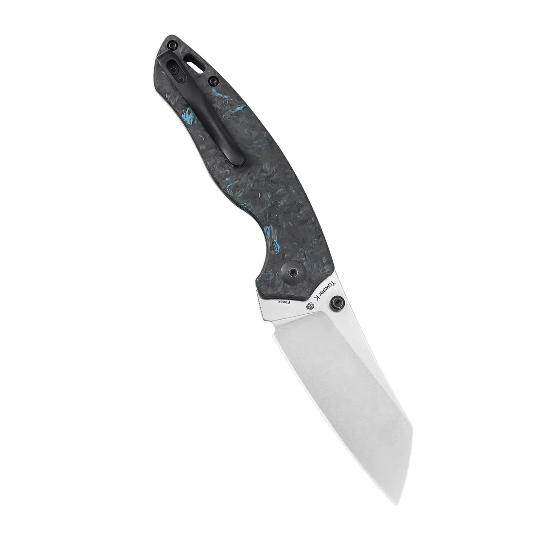 Kizer Towser K Ki4593A1 Folding Pocket Knife - Stonewash Elmax Blade, Blue Fatcarbon Handles, Liner Lock - EDC, Outdoor, Camping, Hiking Gear