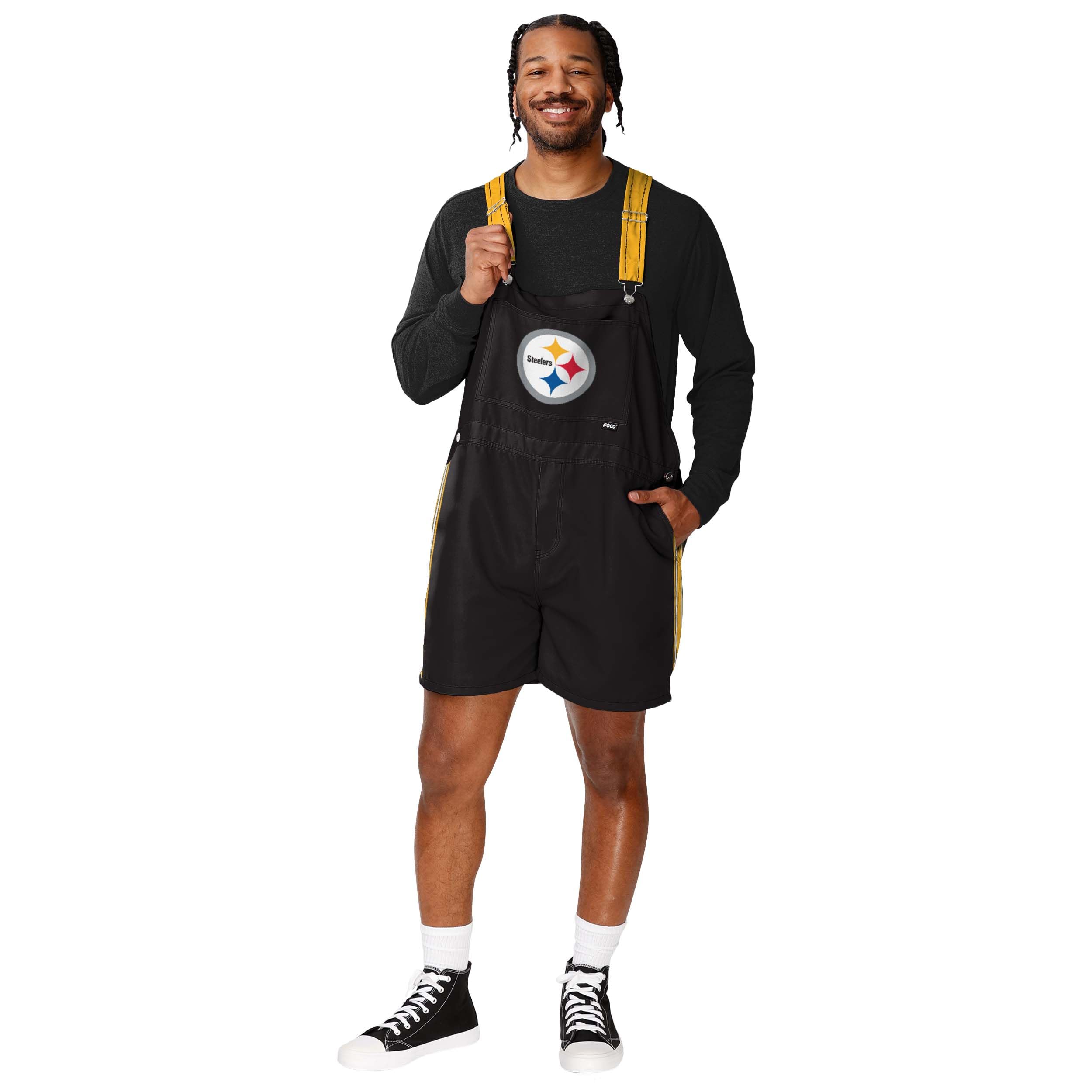 FOCO NFL Men's Bib Shortalls - Comfortable Summer Overalls for Football Fans | Perfect for Game Day, Tailgating & Casual Wear