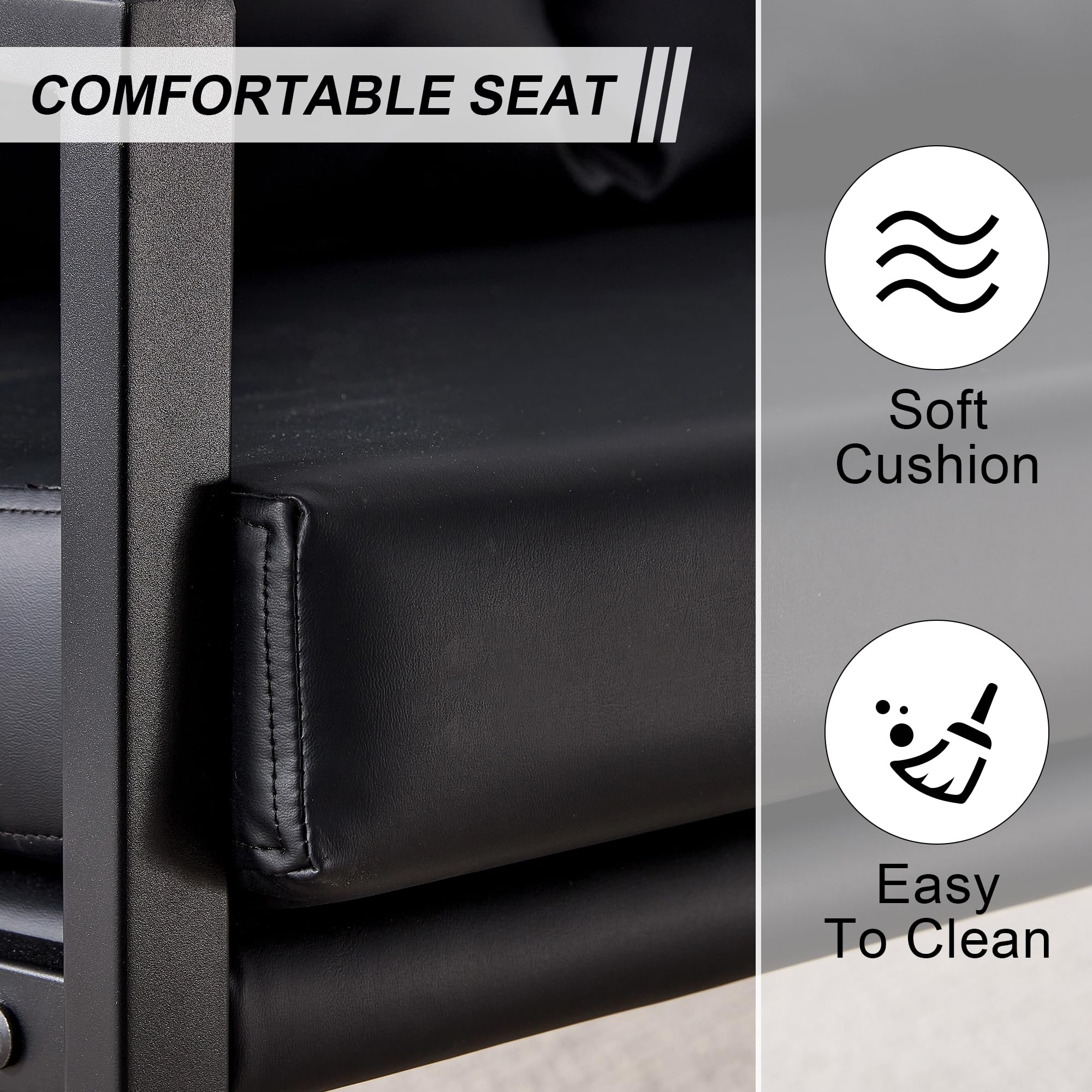 Rustic Faux Leather Loveseat Sofa Bed - Convertible Sleeper Couch for Small Spaces, Guest Room & Apartment with Sturdy Metal Frame & Plush Cushions - Easy Assembly (Black) | Perfect for Studio Apartments, Dorm Rooms & Cozy Living Spaces