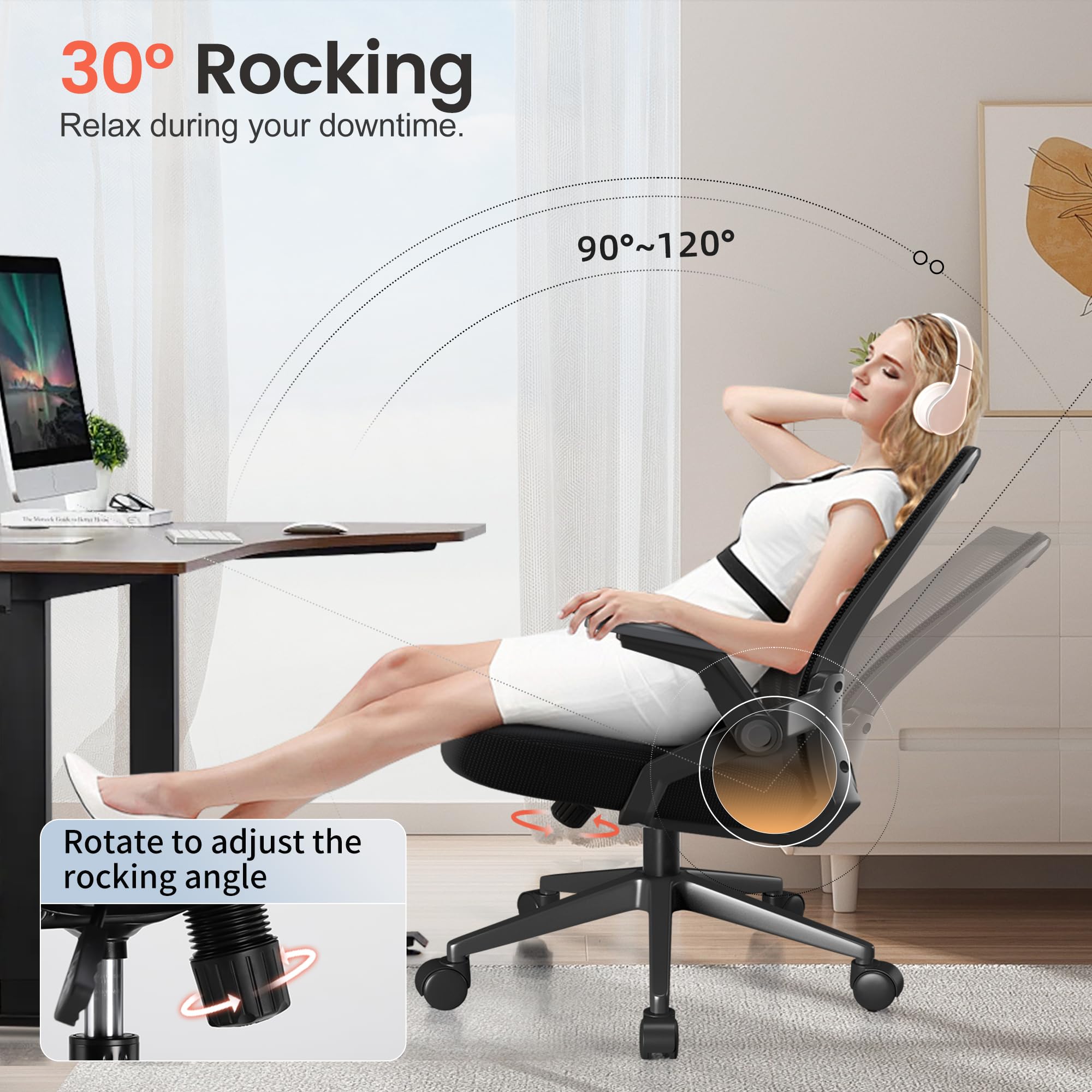 GTRACING Ergonomic Office Chair - Adjustable Mesh Computer Desk Chair with Lumbar Support & Flip-Up Arms - Comfortable Gaming & Executive Chair for Home Office (Black) - Perfect for Long Work Hours, Gaming Sessions & Remote Work