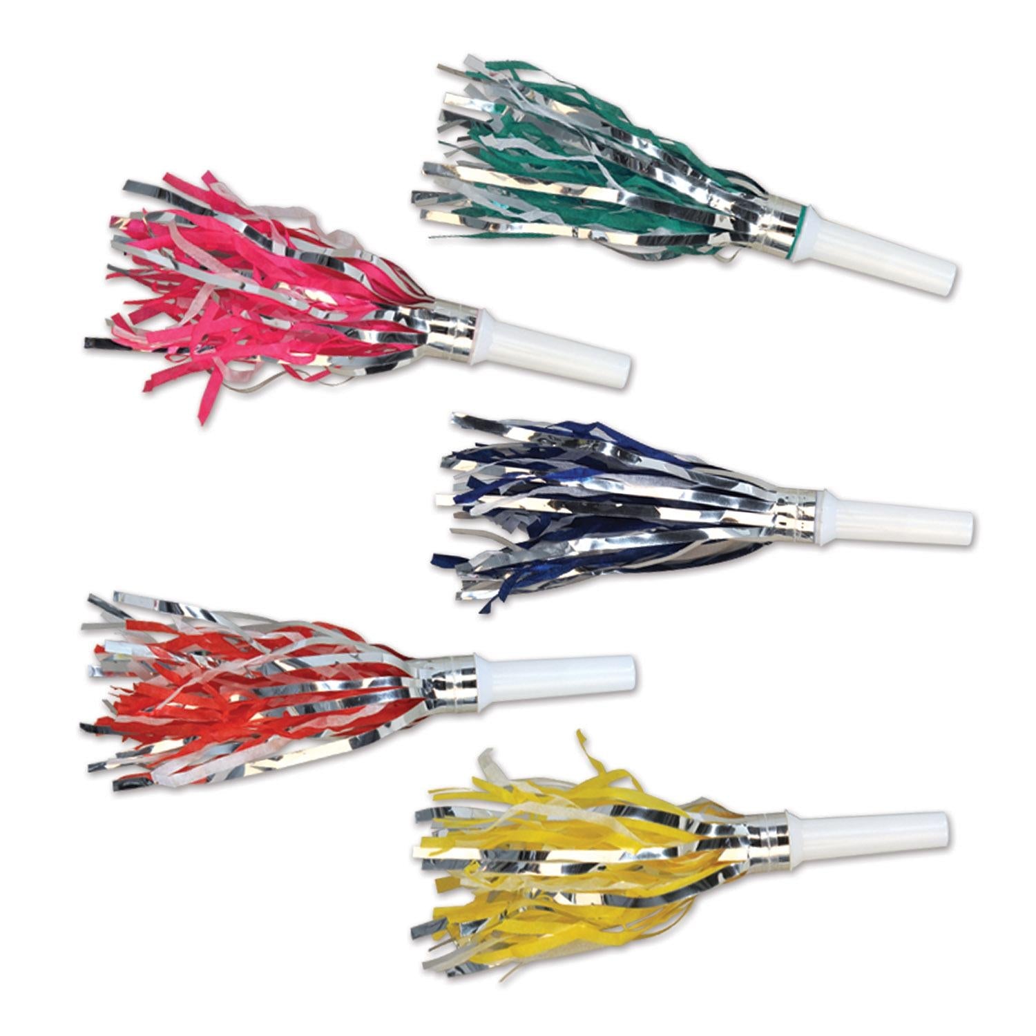 100 Pack Beistle New Year's Eve Fringed Trumpet Noisemakers - Assorted Colors for Party Favors, Countdown Celebrations & Festive Events