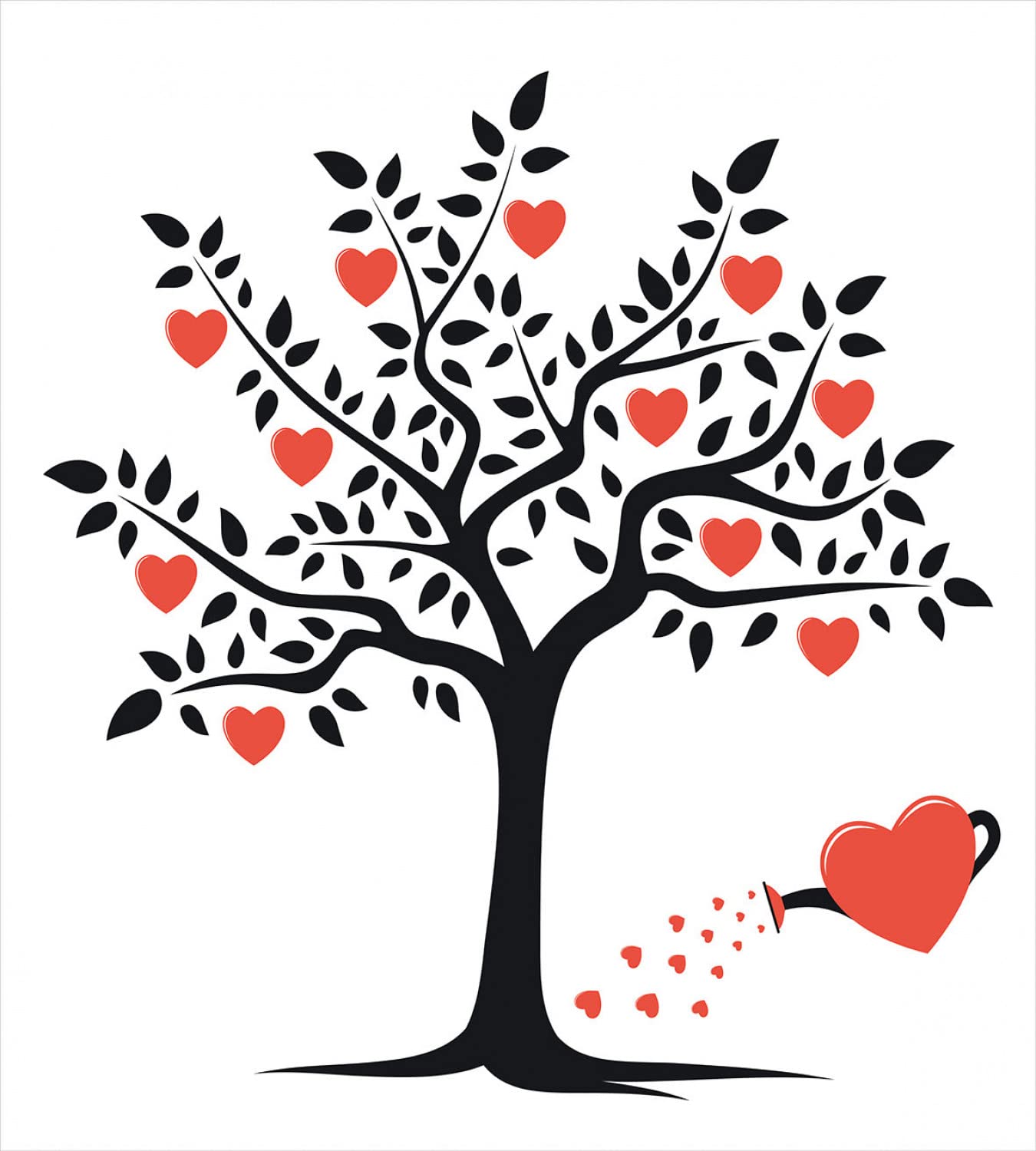 Ambesonne Valentine's Day Duvet Cover Set - Romantic Love Tree with Hearts, Fruits & Leaves Forest Design - 2 Pack King Size Bedding Set (2 Duvet Covers + 4 Pillowcases) in Vermilion & Black - Perfect for Couples' Bedroom Decor & Anniversary Gifts