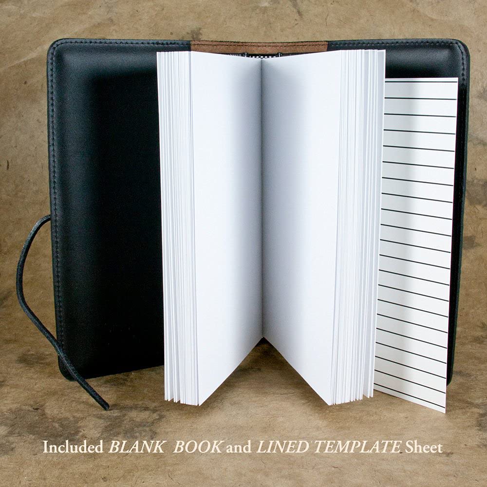 Oberon Design Genuine Leather Refillable Journal Cover with Hardbound Blank Notebook - 6x9 Inches, Roof of Heaven Blue with Pewter Button - Handmade in USA - Perfect for Writing, Sketching & Gift Giving