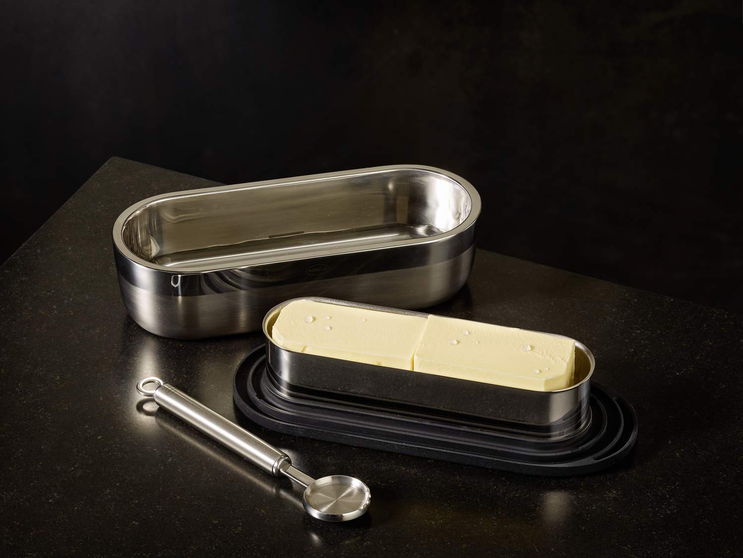 Premium Rösle Butter Dish with Lid - Stainless Steel Butter Keeper for Freshness - Perfect for Kitchen, Dining Table, and Breakfast Buffet