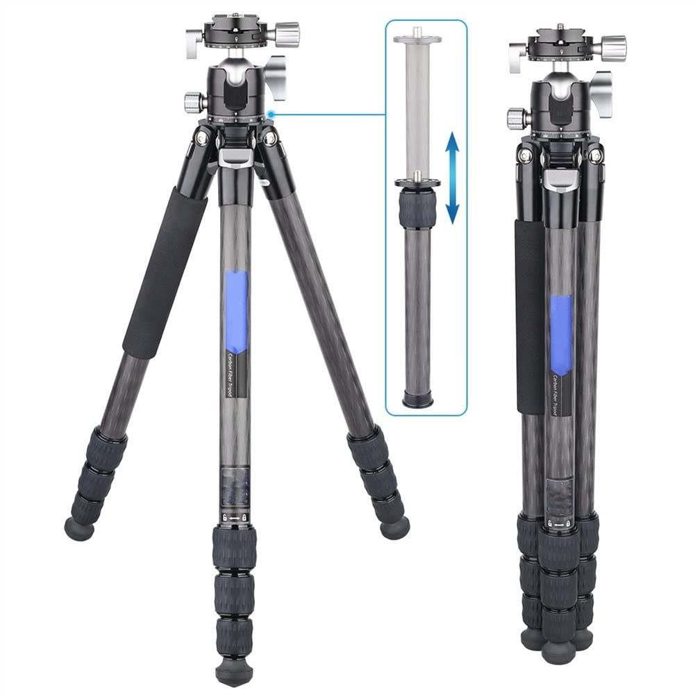 Professional Carbon Fiber Camera Tripod - Lightweight & Compact Travel Tripod with Low Gravity Center Ball Head - DSLR/Smartphone Stand for Photography, Vlogging & Outdoor Shooting (Color Options Available)