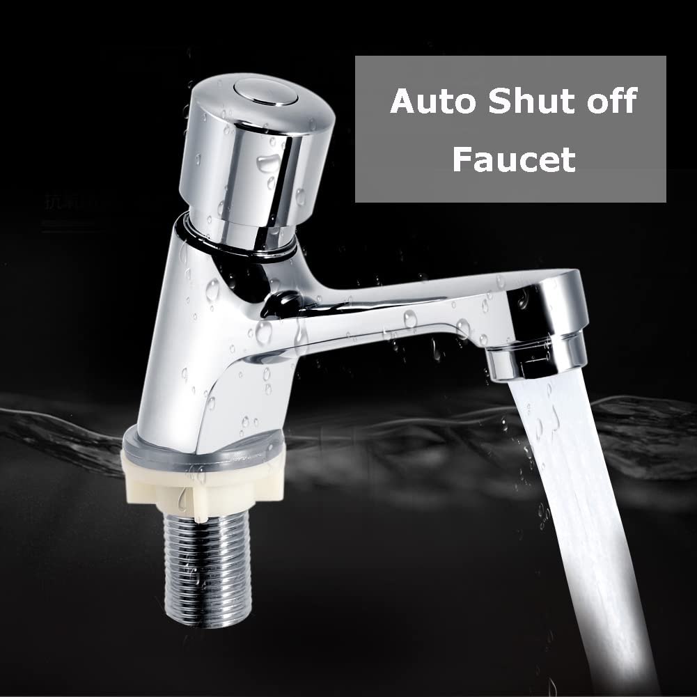 Chrome Plated Self-Closing Time Delay Faucet - Water Saving Basin Sink Tap for Public Kitchen & Bathroom | Ideal for Home, Hotel, Restaurant & Commercial Use | Perfect for Water Conservation & Hands-Free Operation