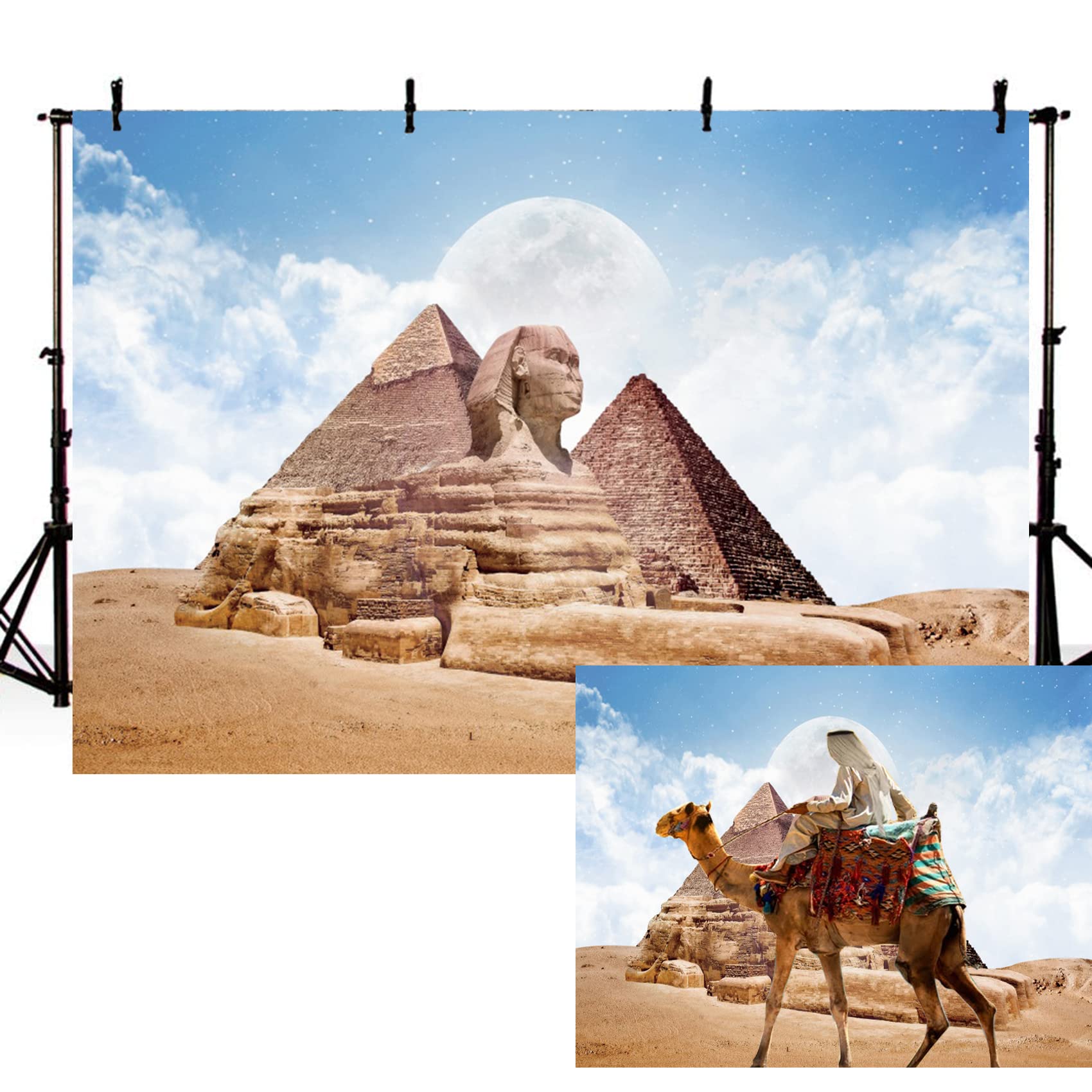 5x3FT Ancient Egypt Pyramid & Sphinx Photography Backdrop - Desert Scenery Wallpaper for Travel Tours, Nature Photo Shoots & Civilization Themed Events