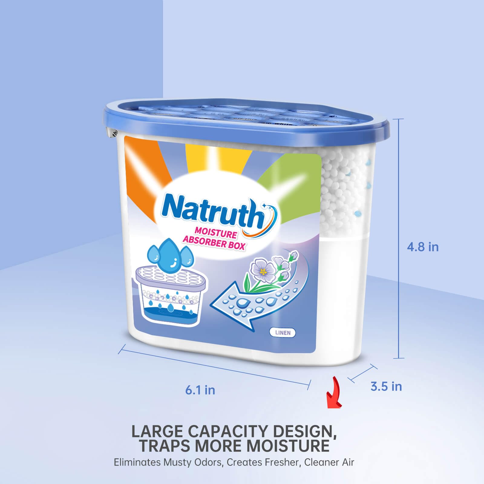 NATRUTH Fresh Linen Moisture Absorber (6 Pack) 12.5 Oz - Humidity Absorber for Bathroom, Closet, Kitchen & Study | Dehumidifier for Home, RV & Basement | Eliminates Musty Odors & Dampness