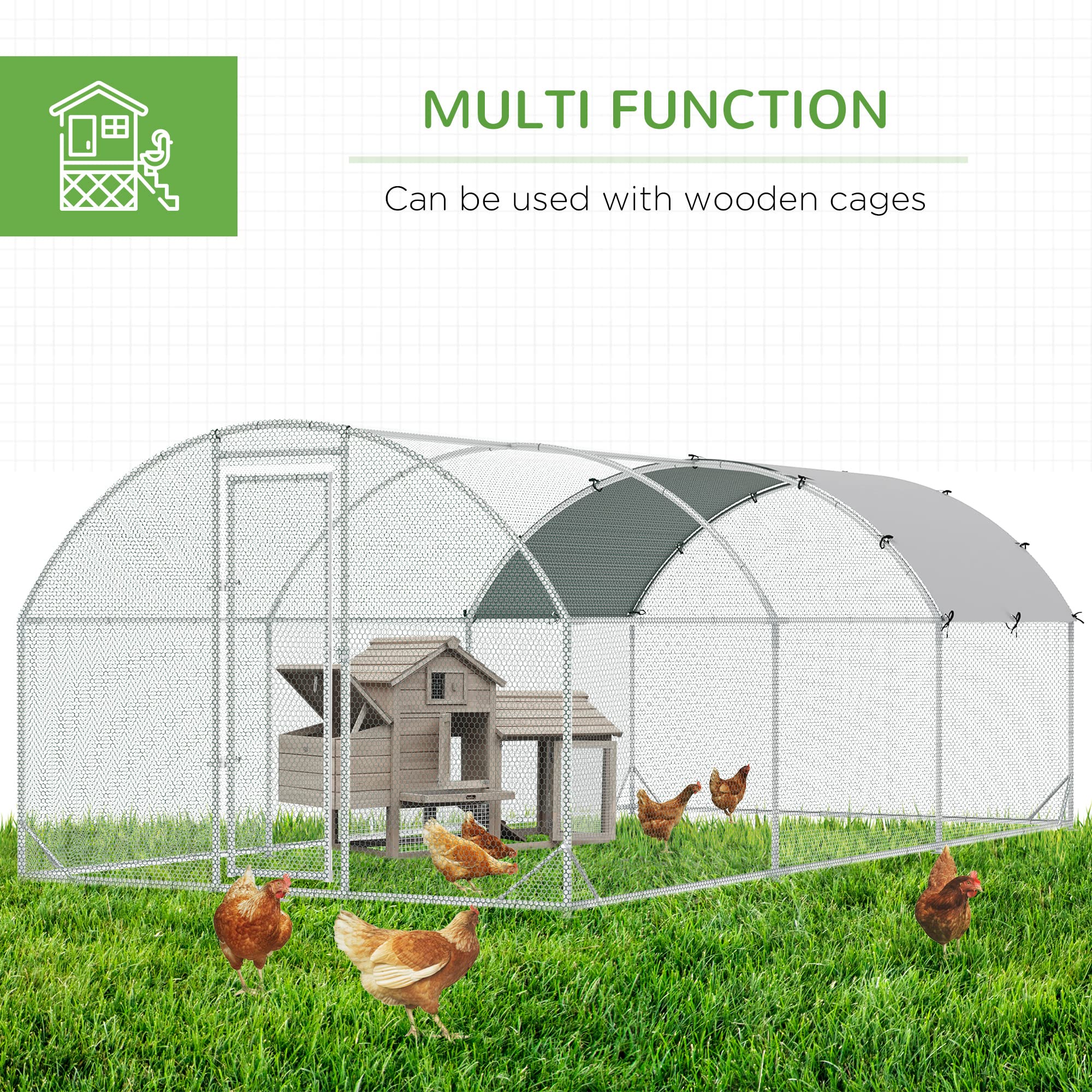 PawHut Large Walk-In Chicken Coop with Waterproof UV-Resistant Cover - 9.2' x 18.7' x 6.5' Metal Poultry Cage with 1
