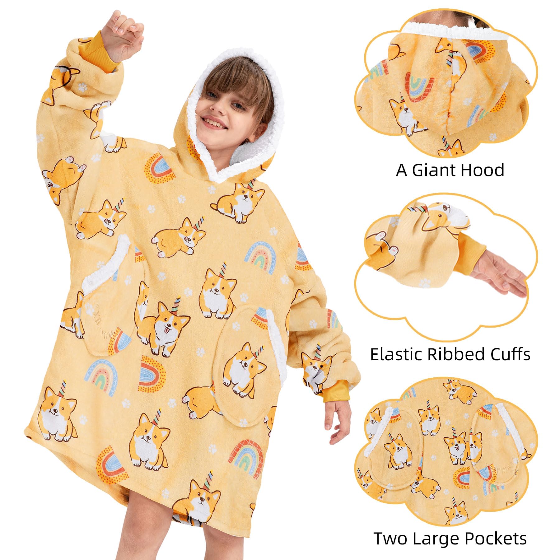 Zando Wearable Blanket Hoodie for Kids & Adults - Oversized Sherpa Fleece Sweatshirt | Cozy Gift for Lounge, Camping & Movie Nights