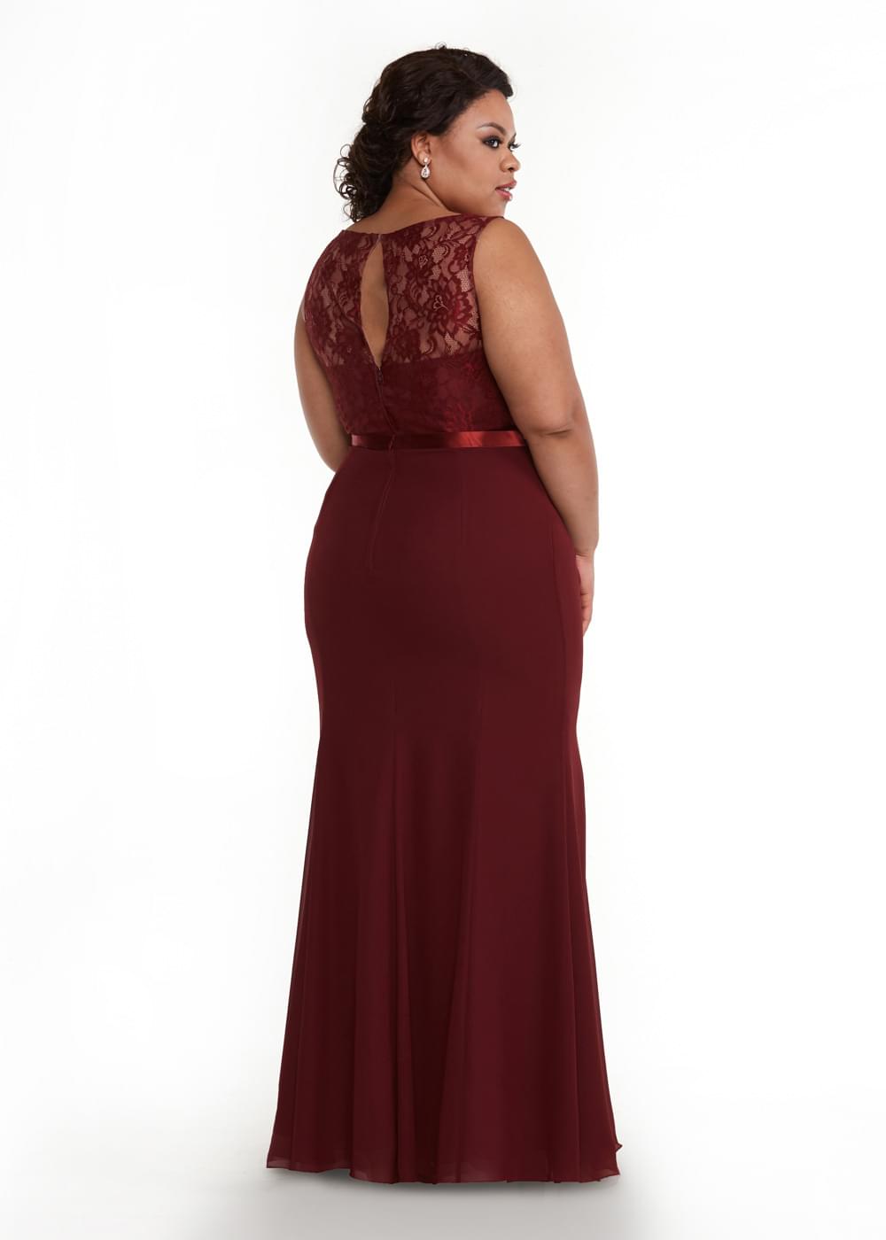 Elegant 80044 Chiffon A-Line Bridesmaid Dress with Lace Illusion Bodice - Perfect for Weddings, Formal Events & Special Occasions