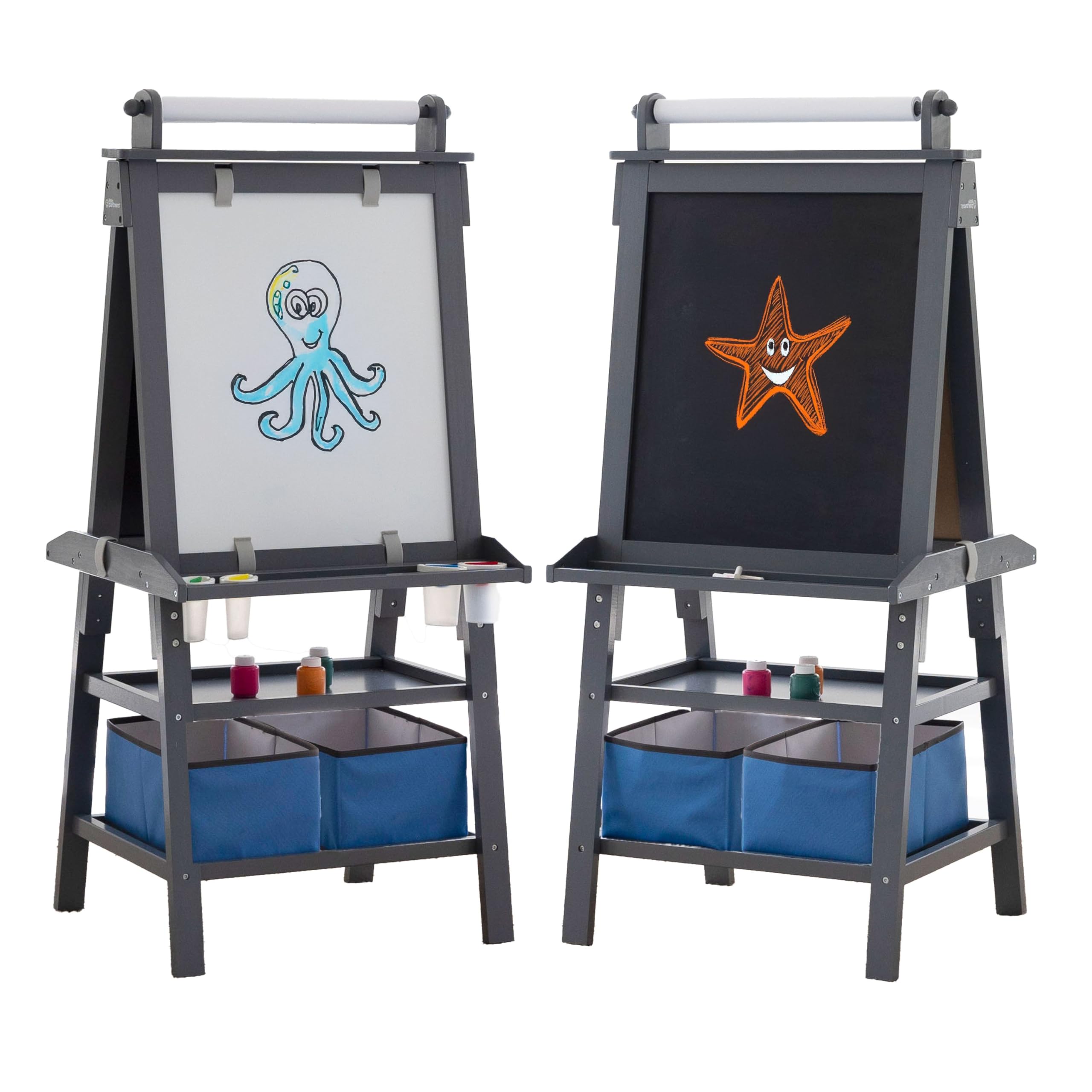 Little Partners Deluxe Learn 'N Play Toddler Easel for Kids - 2-Sided Art Center with Chalkboard & Magnetic Whiteboard | Paper Feed, Storage Bins & Paint Cups | Perfect for Home, Preschool & Daycare (Earl Grey)