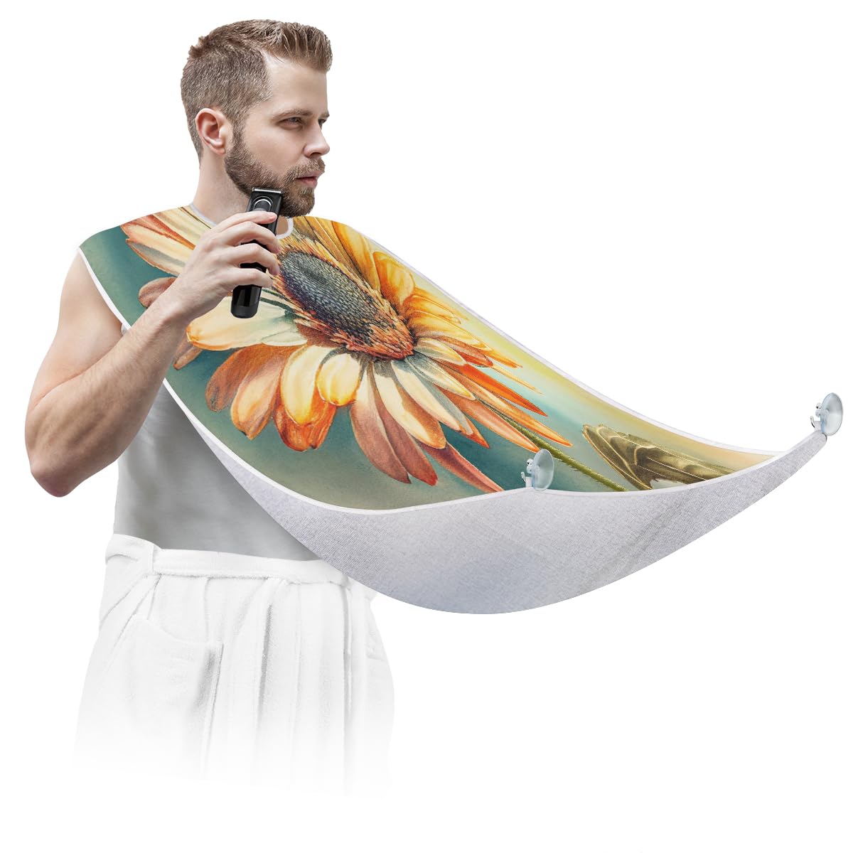 Men's Watercolor Daisy Flower Shaving Bib - Barber Apron for Beard Trimming & Hair Dye Protection, Artist Makeup Cape, Sink Hair Catcher - Perfect for Home Grooming, Salon Use & DIY Hair Coloring