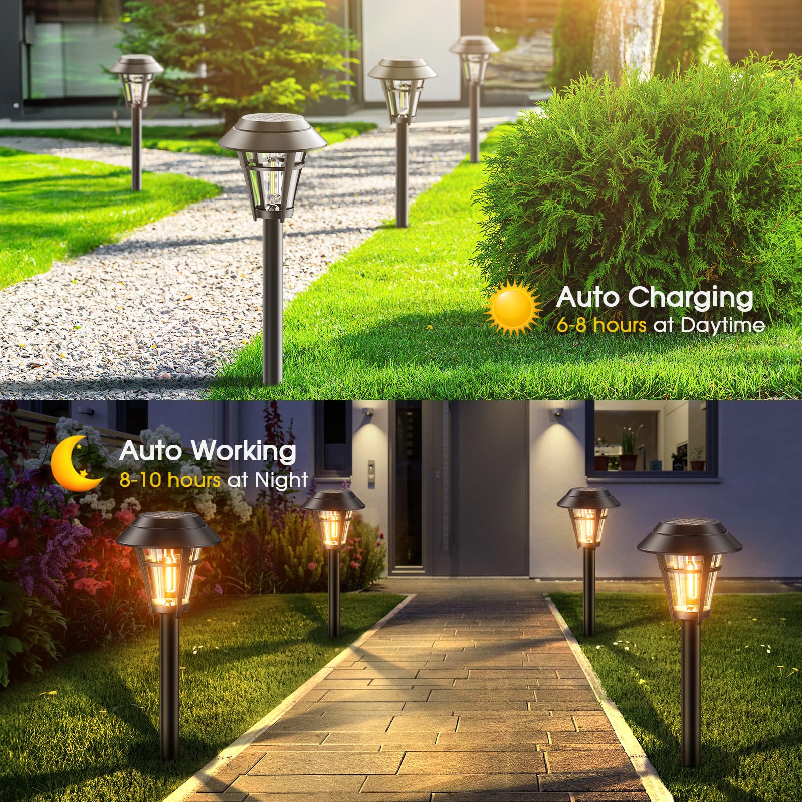 10 Pack Solar Pathway Lights Outdoor Waterproof - Auto On/Off Solar Powered Garden Lights for Yard, Lawn, Patio, Walkway & Driveway | Perfect for Landscape Lighting, Evening Safety & Outdoor Decor