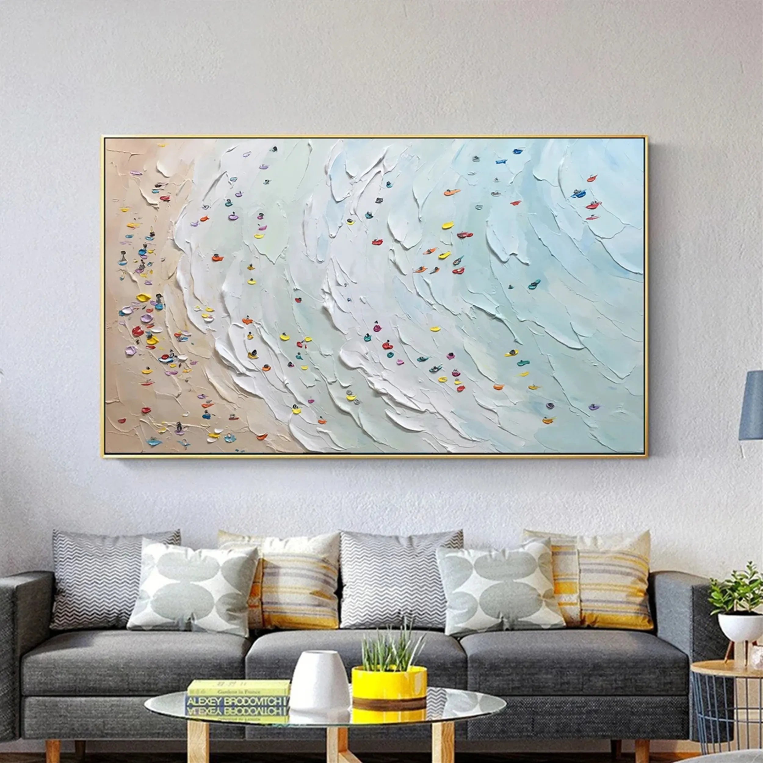 Seascape and Snowy Peak Painting #SP001 - Stunning Coastal and Mountain Landscape Art for Home & Office Decor