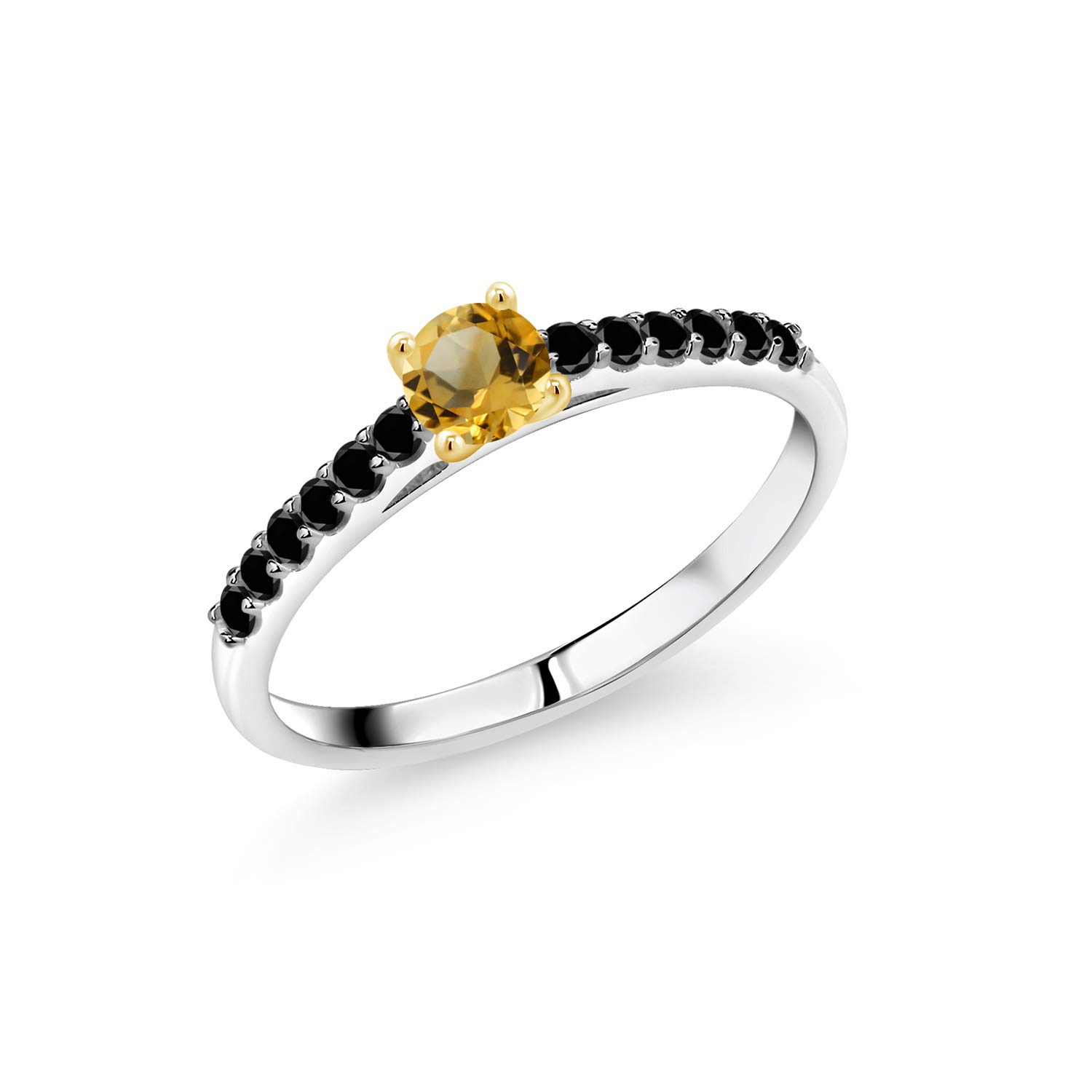 0.46Ct Yellow Citrine & Black Diamond 10K Gold Ring for Women
