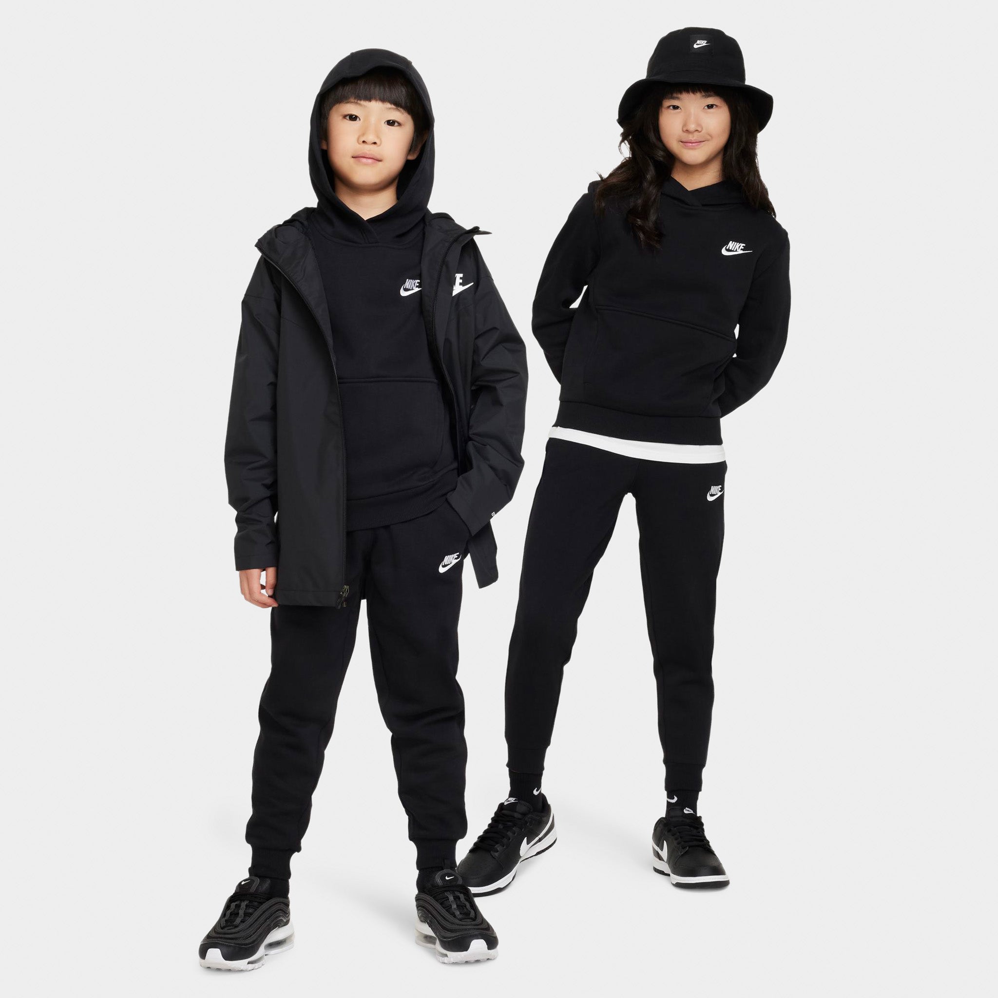 Nike Sportswear Juniors' Club Fleece Pullover Hoodie - Black & White | Cozy Fleece Hooded Sweatshirt for Girls | Perfect for School, Sports & Casual Wear