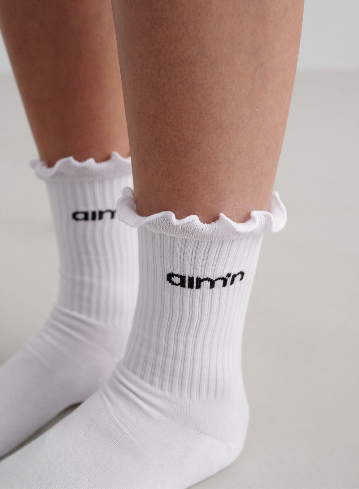 White Frill Logo Socks - Women's Fashion Crew Socks for Casual Wear, Work & Everyday Outfits